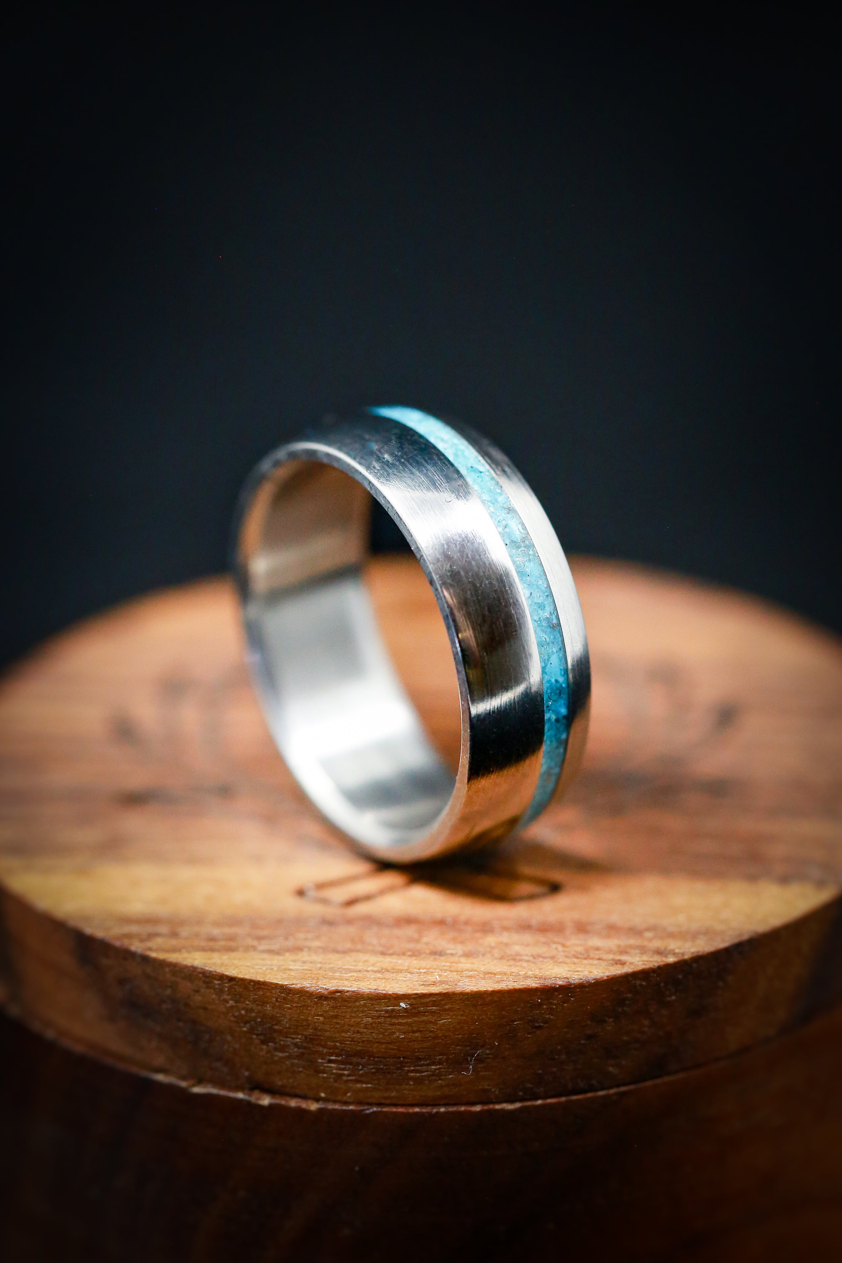 "VERTIGO" - DOMED TURQUOISE WEDDING BAND-7