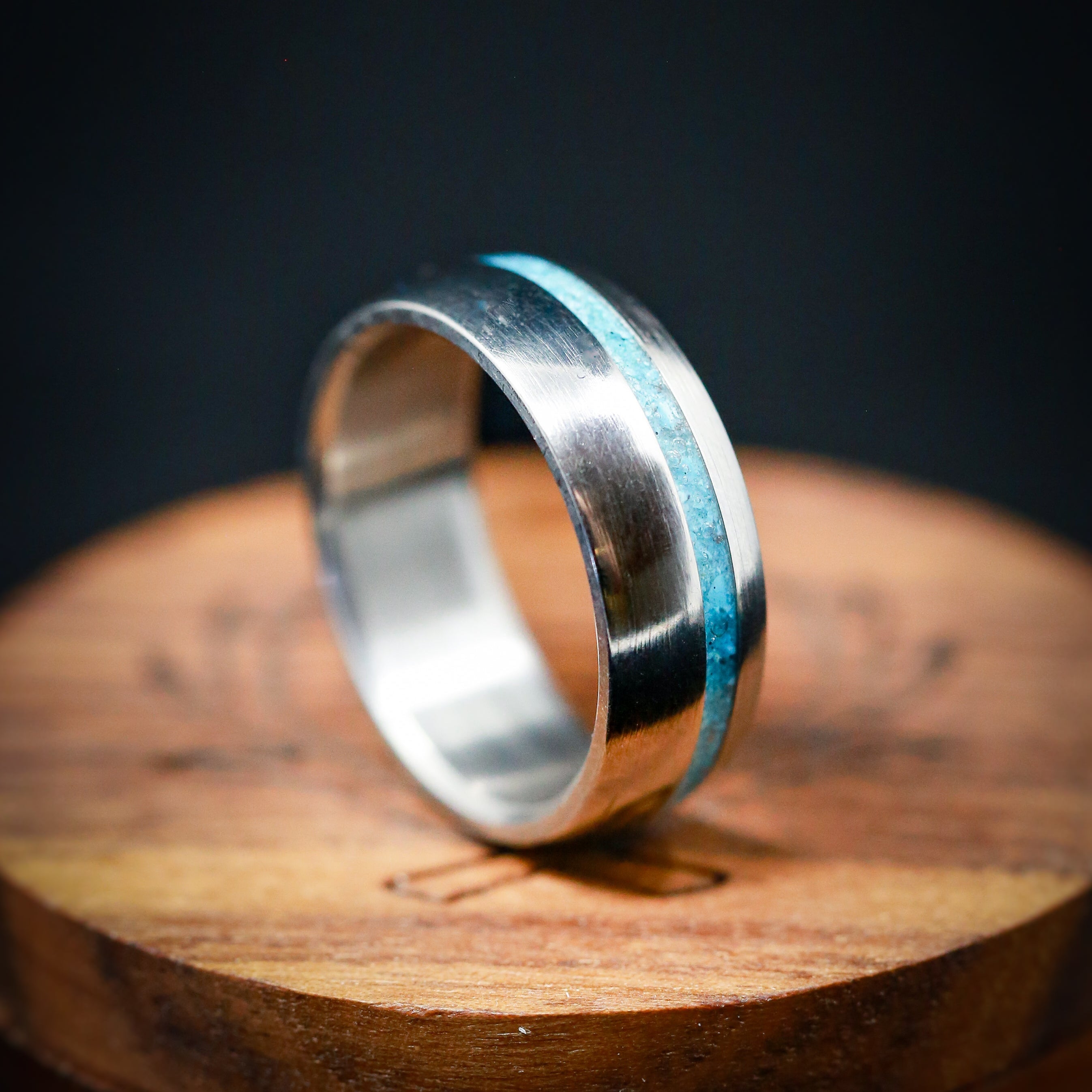 "VERTIGO" - DOMED TURQUOISE WEDDING BAND-7