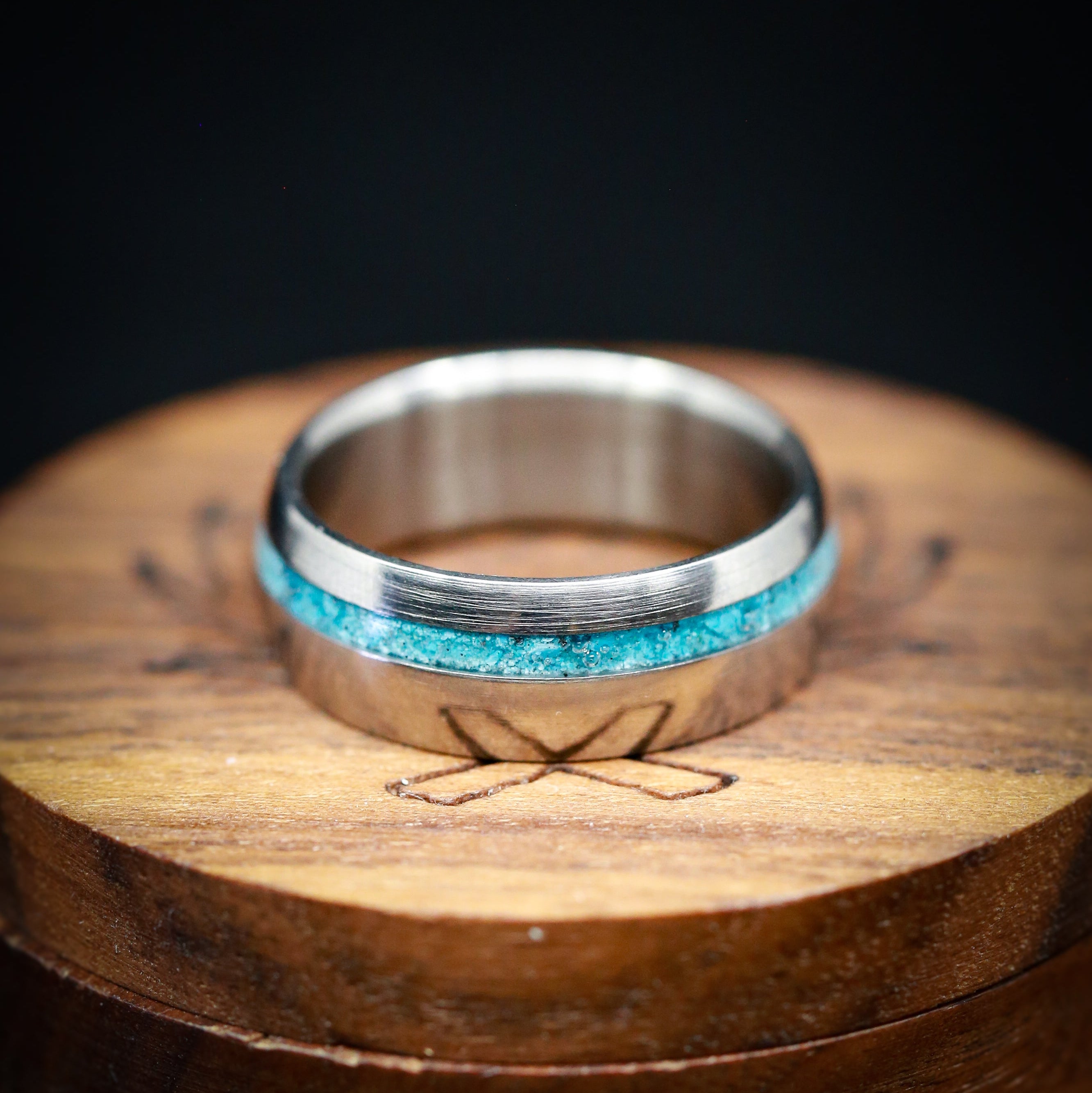 "VERTIGO" - DOMED TURQUOISE WEDDING BAND-9