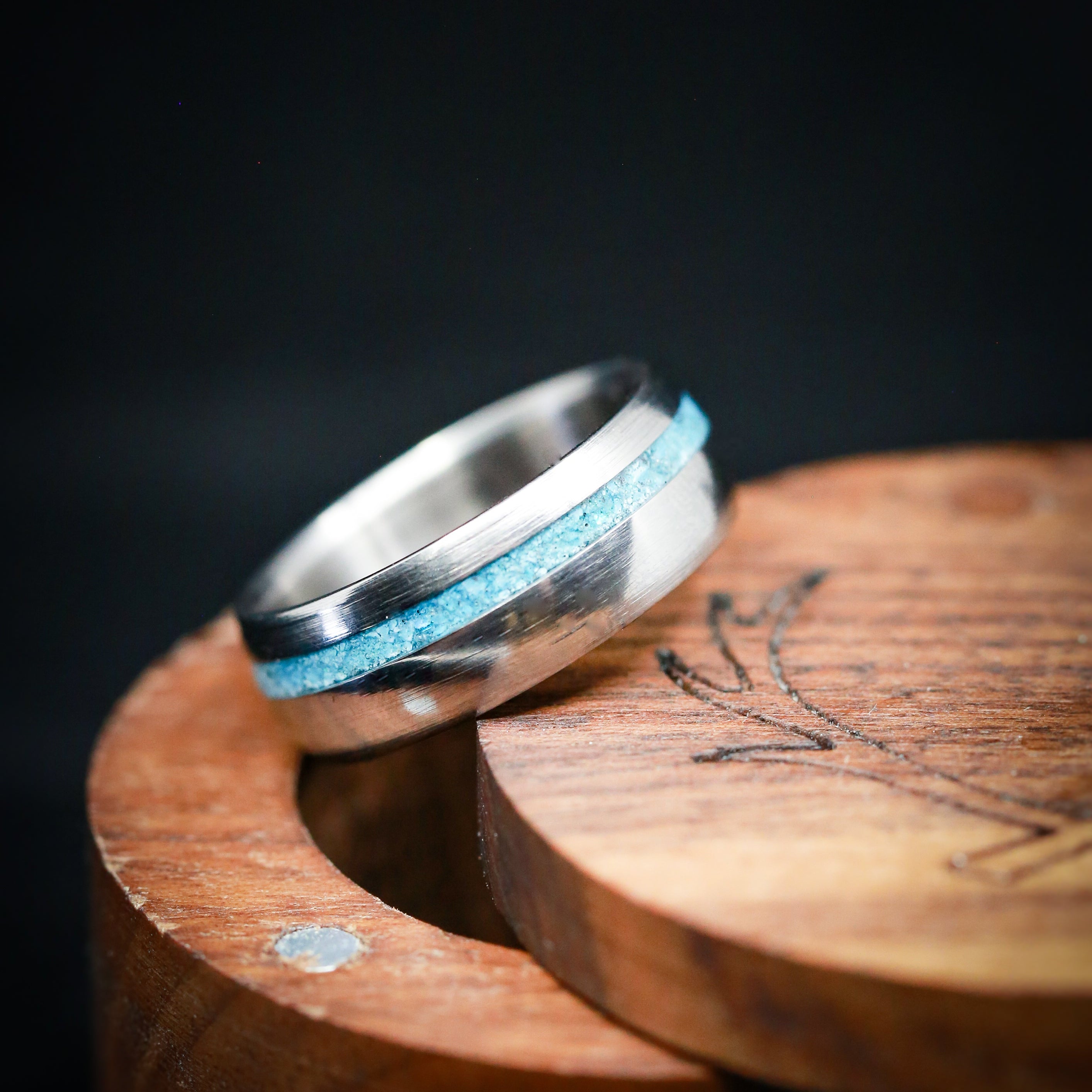 "VERTIGO" - DOMED TURQUOISE WEDDING BAND-8