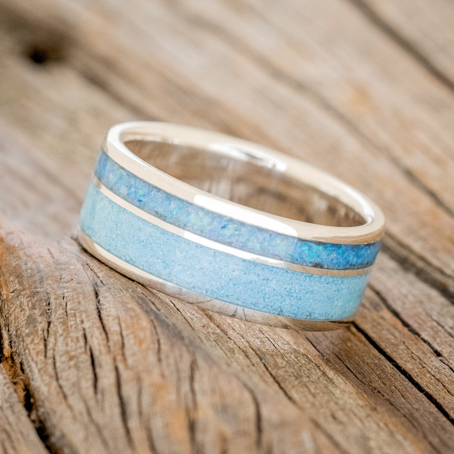 "RAPTOR" - TURQUOISE & BLUE OPAL WEDDING BAND-5