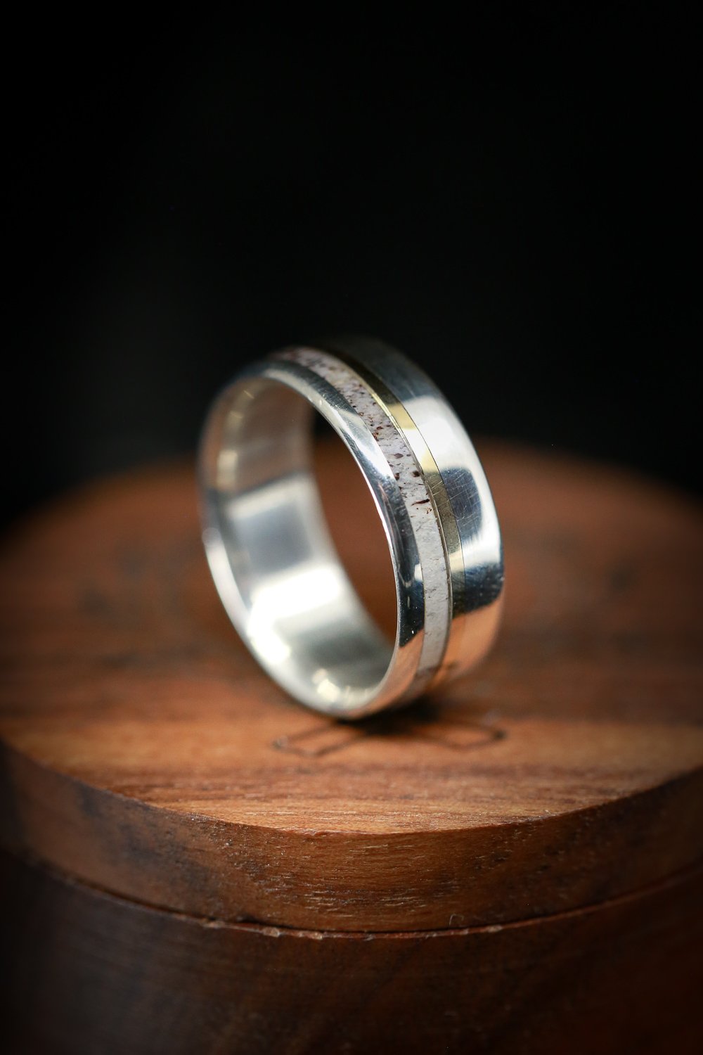 "TANNER" - ANTLER & 14K GOLD INLAY WEDDING BAND WITH A BRUSHED FINISH-13