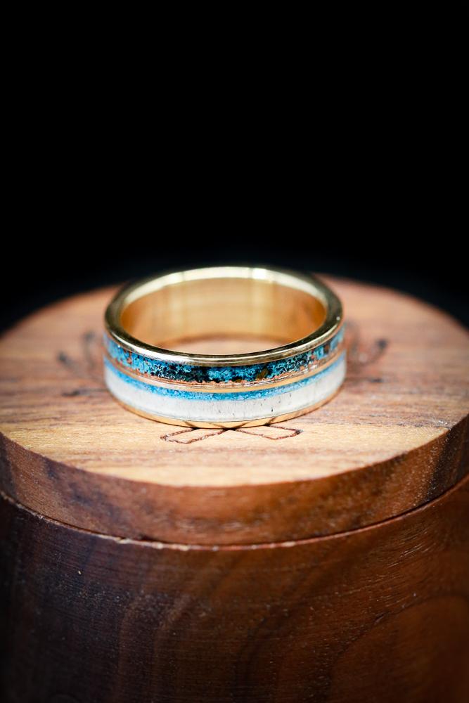 "ELEMENT" - PATINA COPPER, ANTLER & TURQUOISE WEDDING BAND-18