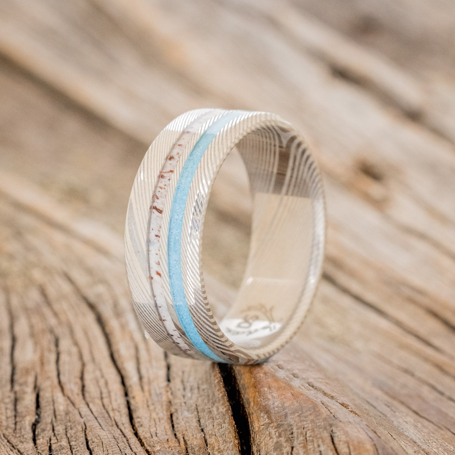 "COSMO" - ANTLER & TURQUOISE WEDDING BAND - READY TO SHIP-4