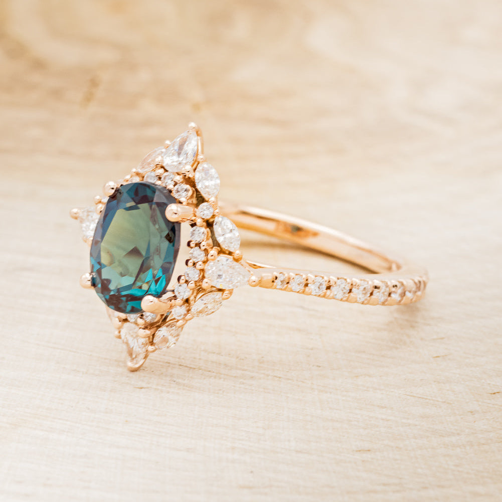 "NORTH STAR" - OVAL LAB-GROWN ALEXANDRITE ENGAGEMENT RING WITH DIAMOND HALO - EXPEDITED-3
