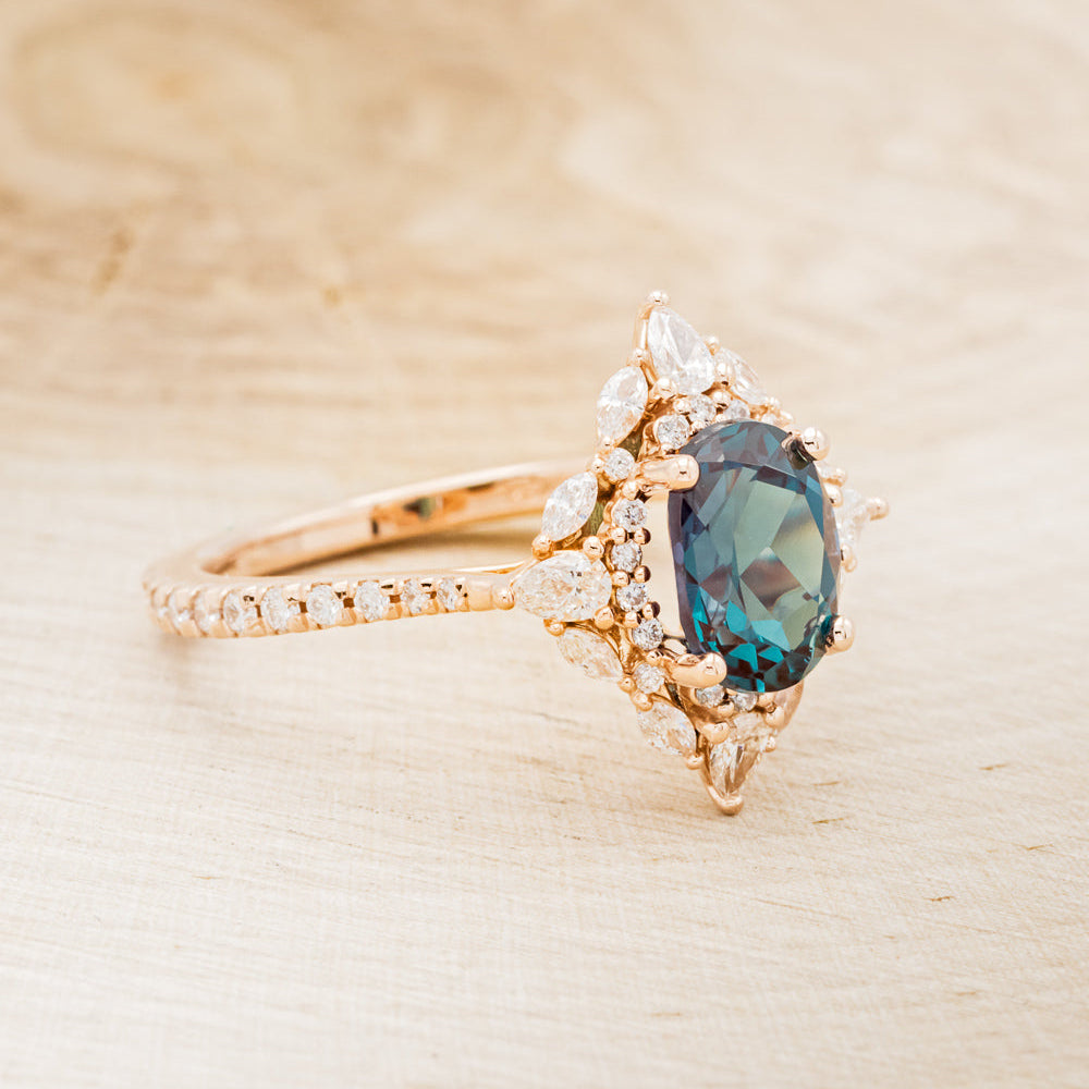 "NORTH STAR" - OVAL LAB-GROWN ALEXANDRITE ENGAGEMENT RING WITH DIAMOND HALO - EXPEDITED-2