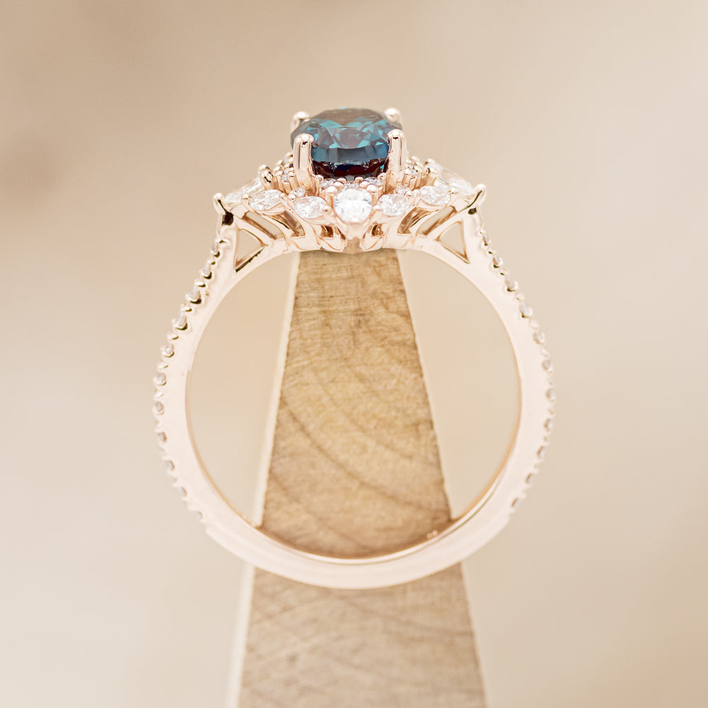 "NORTH STAR" - OVAL LAB-GROWN ALEXANDRITE ENGAGEMENT RING WITH DIAMOND HALO - EXPEDITED-5