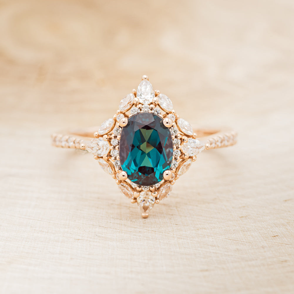 "NORTH STAR" - OVAL LAB-GROWN ALEXANDRITE ENGAGEMENT RING WITH DIAMOND HALO - EXPEDITED-4