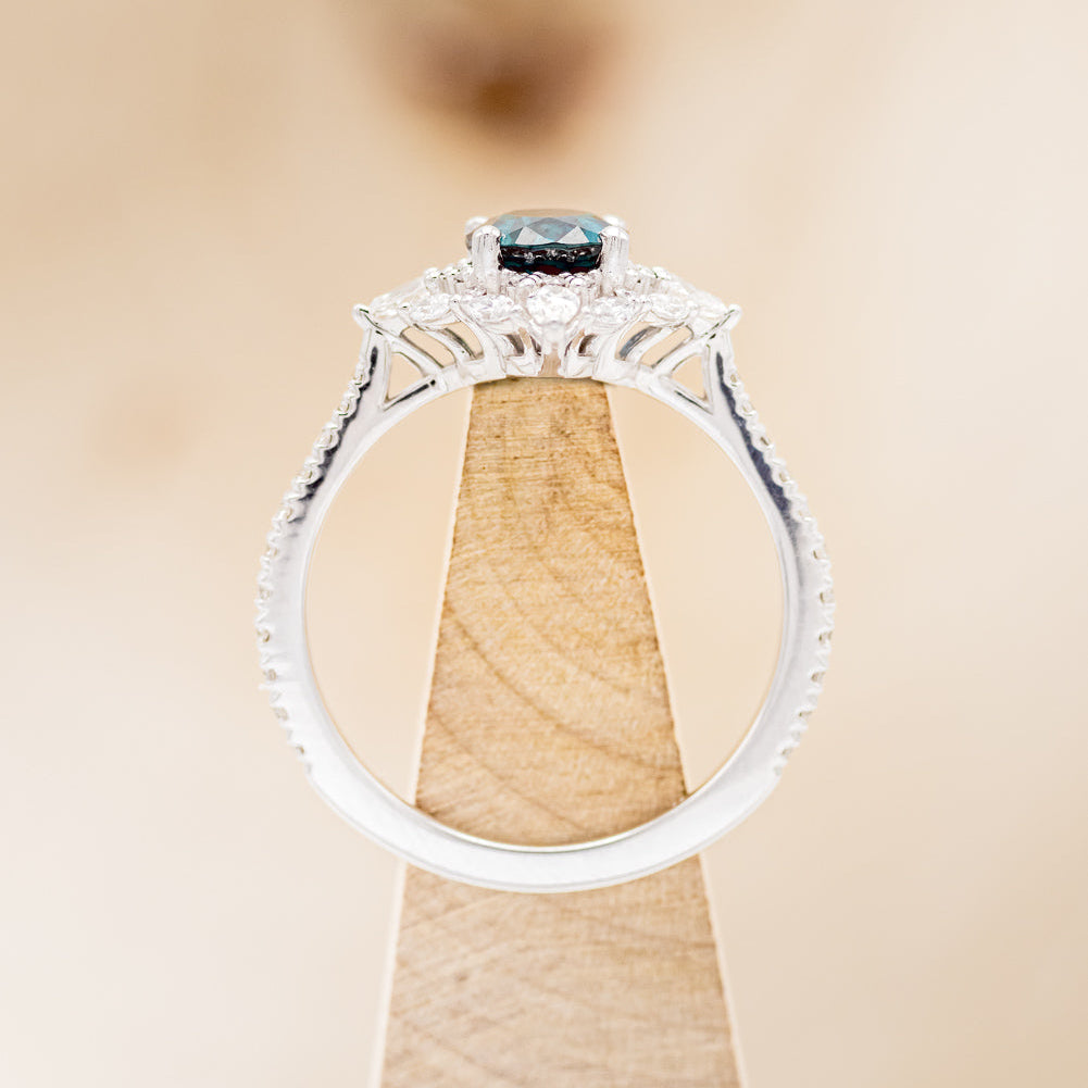 "NORTH STAR" - OVAL LAB-GROWN ALEXANDRITE ENGAGEMENT RING WITH DIAMOND HALO - EXPEDITED-11
