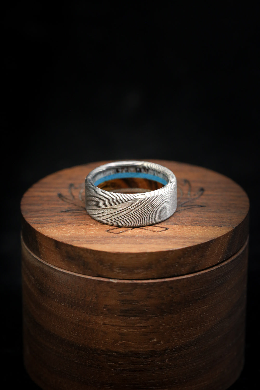 "ARGOS" - ANTLER, IRONWOOD & TURQUOISE LINED WEDDING BAND-4