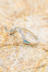 Shown here is The "Sama", a contoured-style women's stacking band with delicate and ornate details.