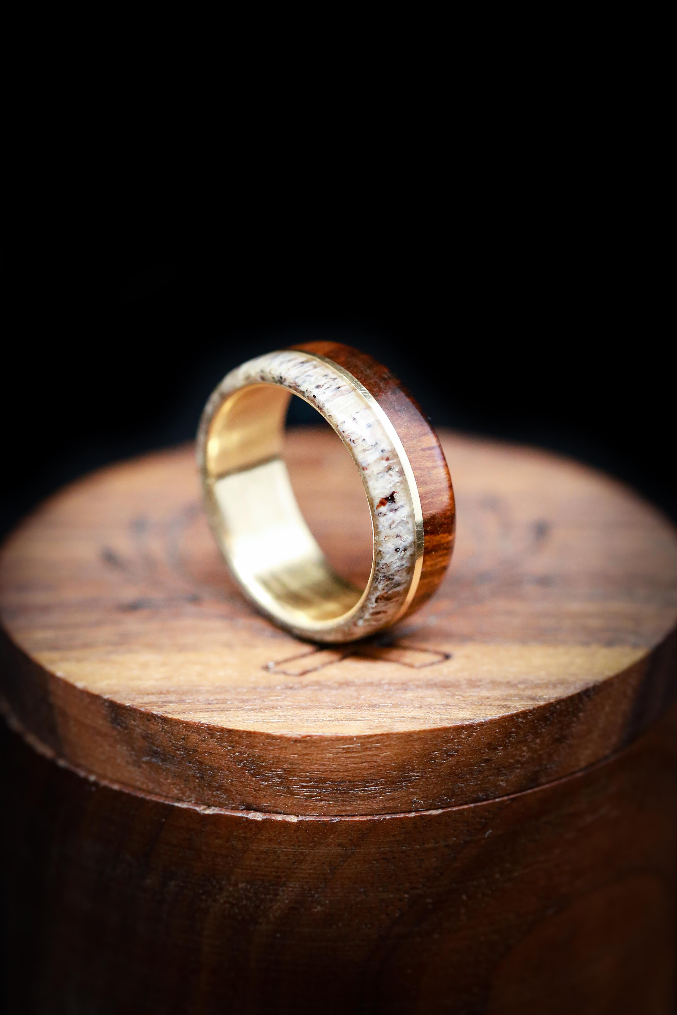 "GOLDEN" - IRONWOOD & ELK ANTLER WEDDING RING-14