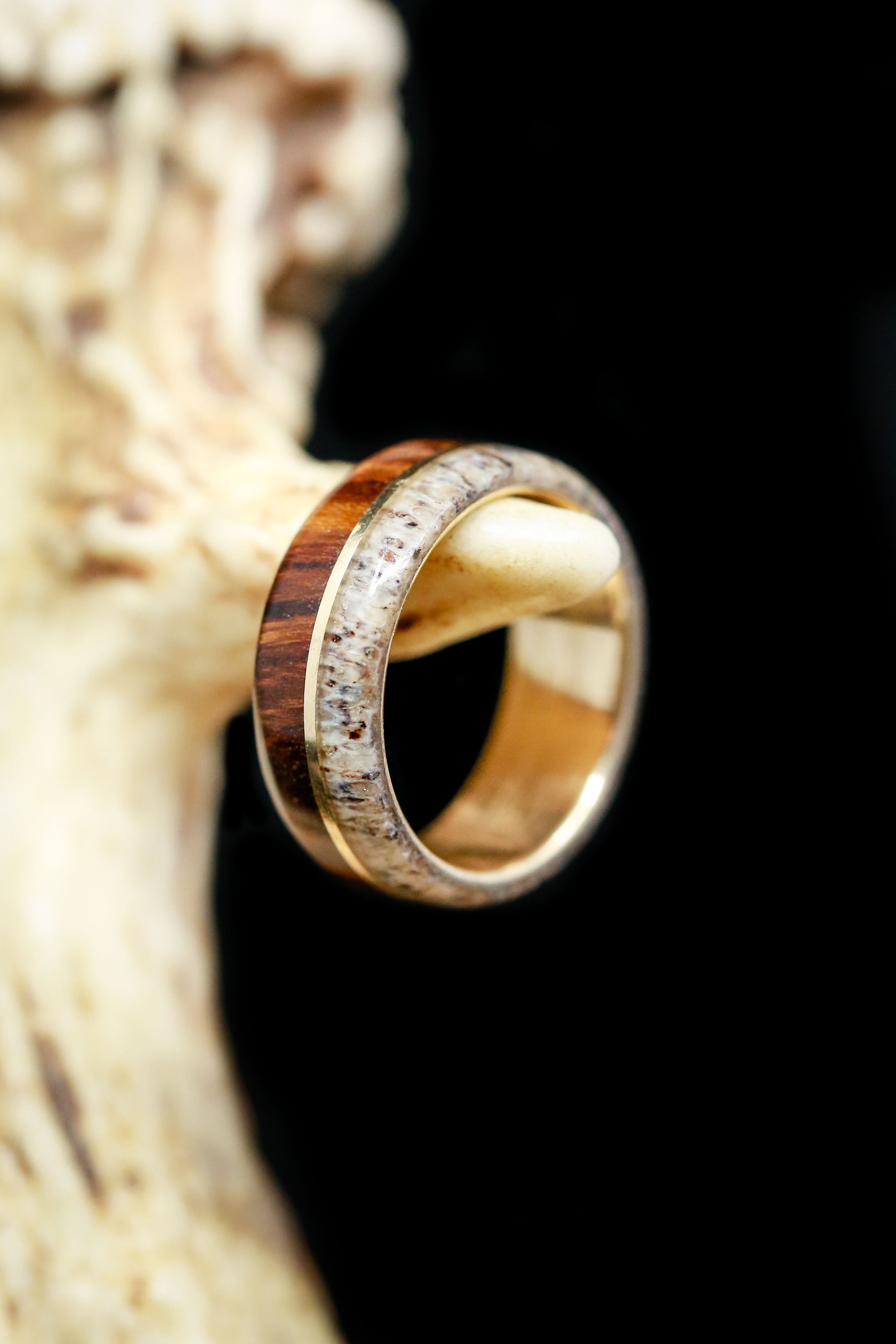"GOLDEN" - IRONWOOD & ELK ANTLER WEDDING RING-19