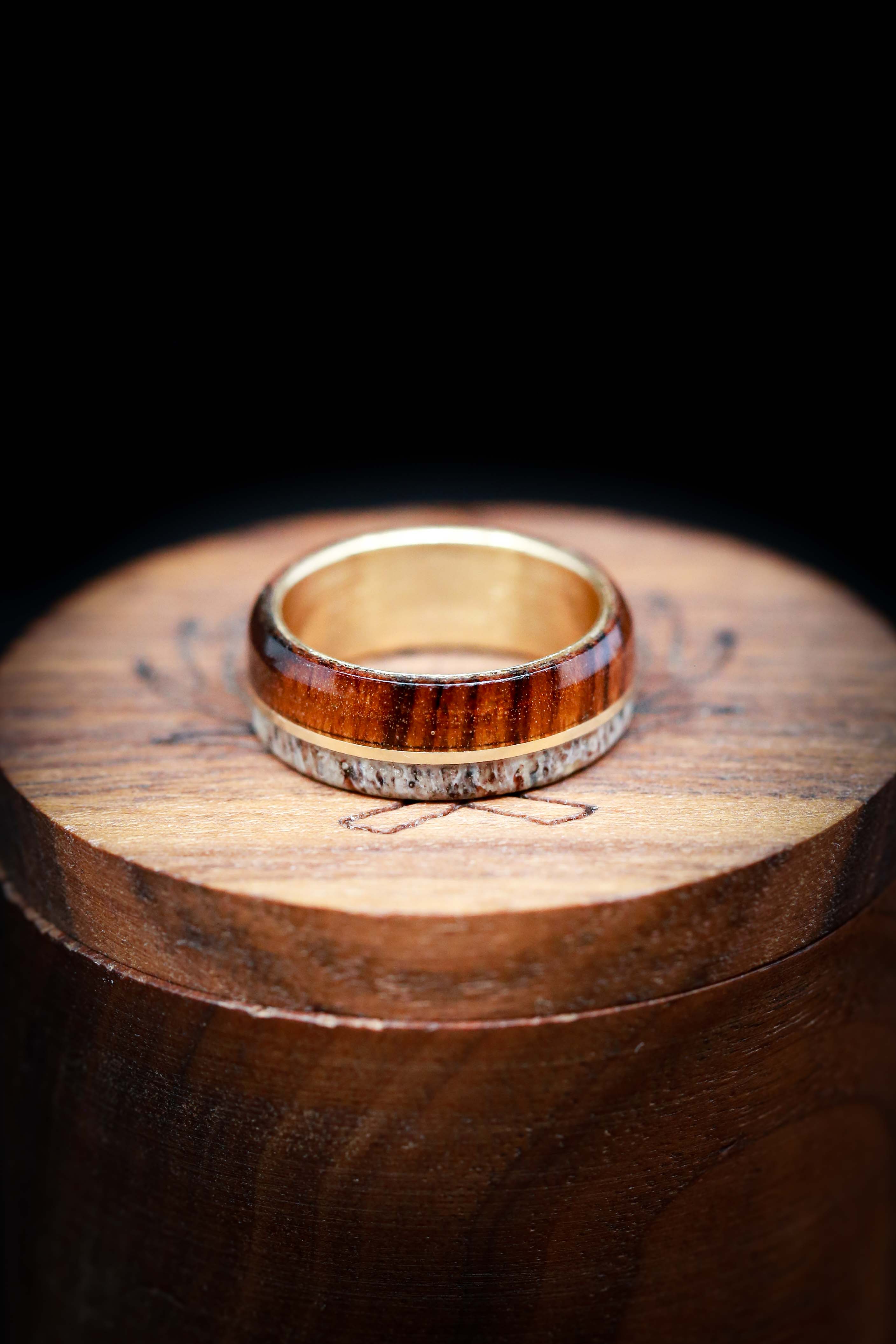 "GOLDEN" - IRONWOOD & ELK ANTLER WEDDING RING-15
