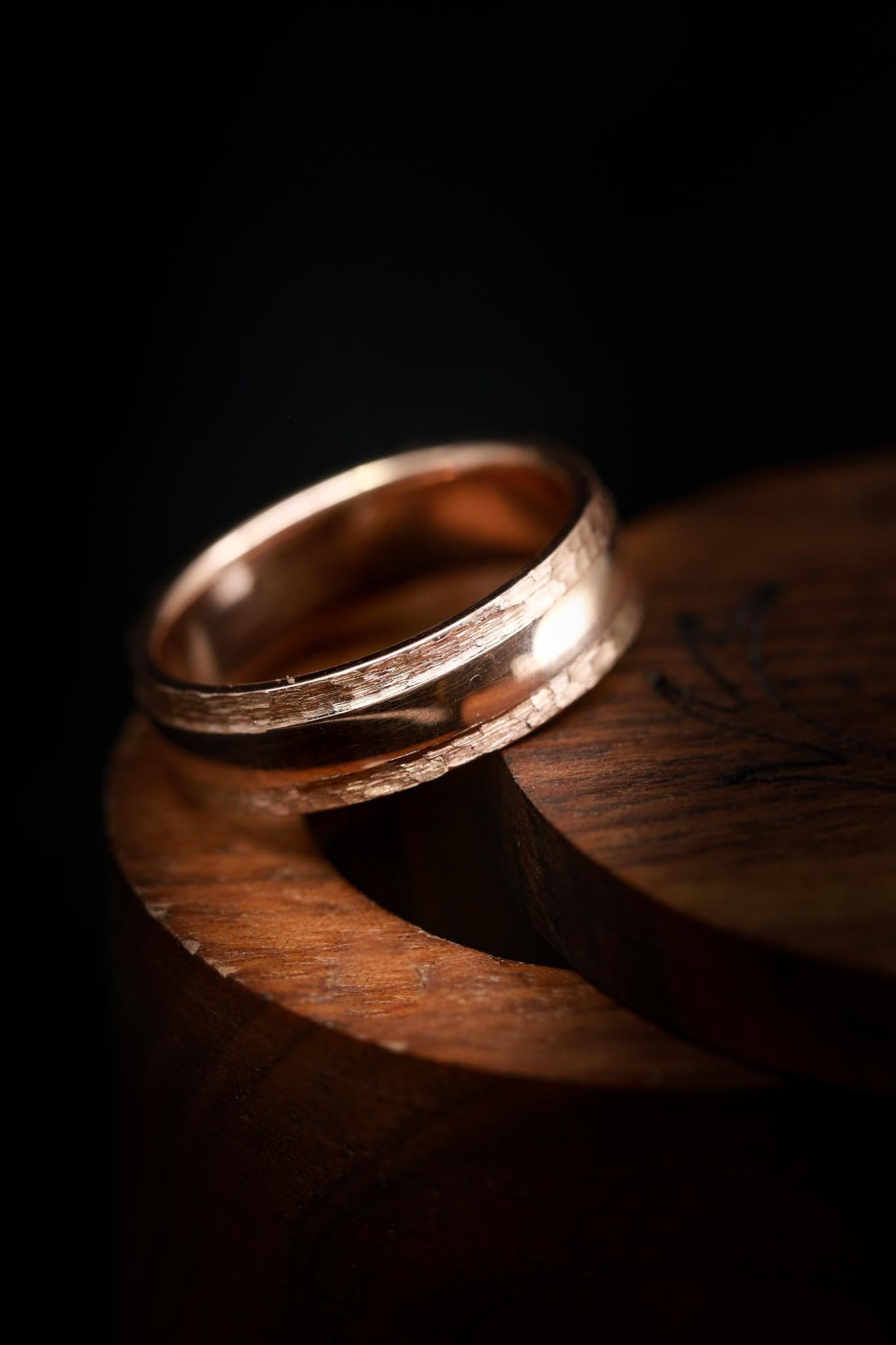 "SEDONA" - RAISED CENTER & HAMMERED EDGES WEDDING RING-11