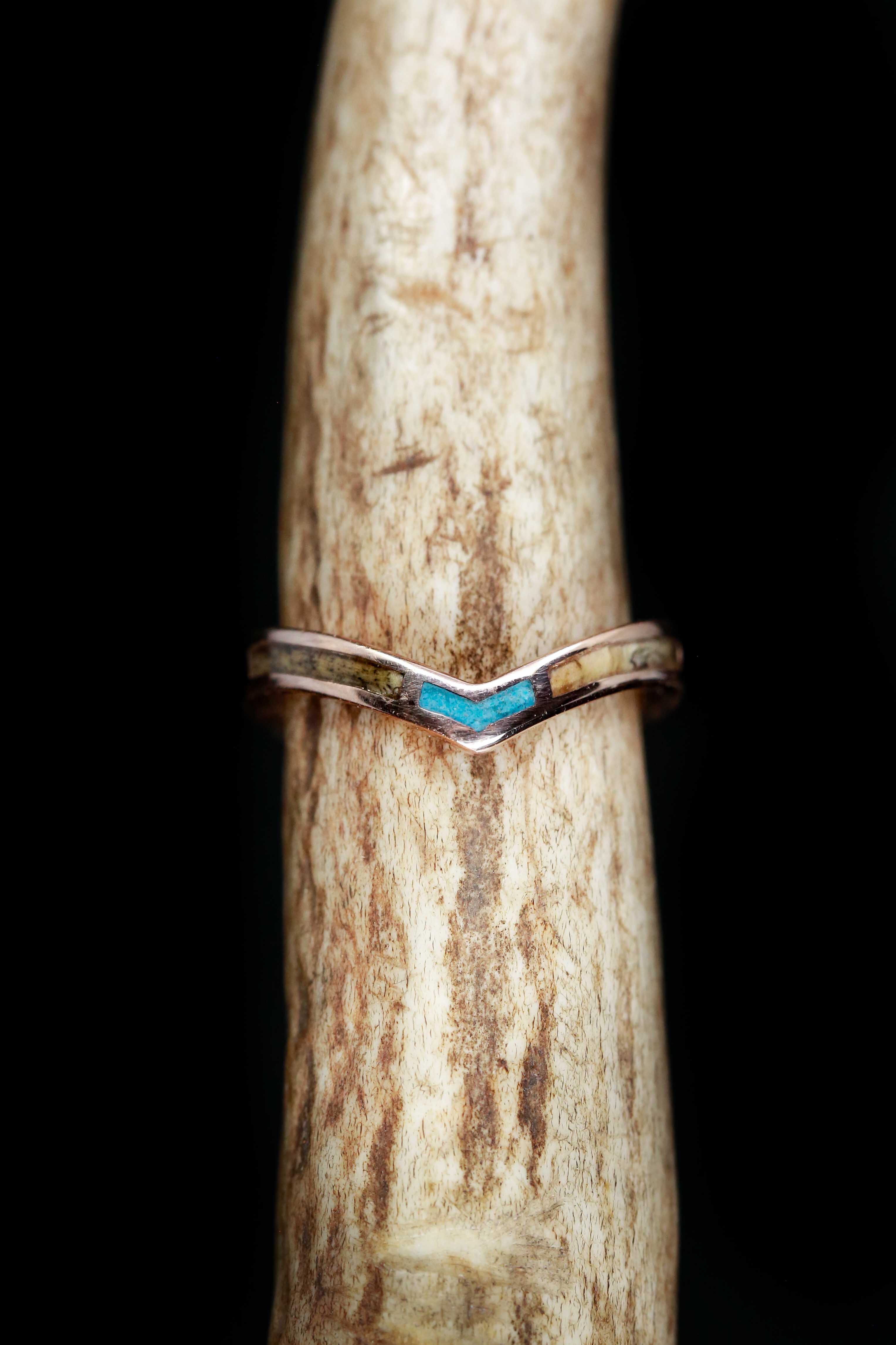 "KIDA" - BUCKEYE BURL WOOD & TURQUOISE INLAYS STACKING BAND-10