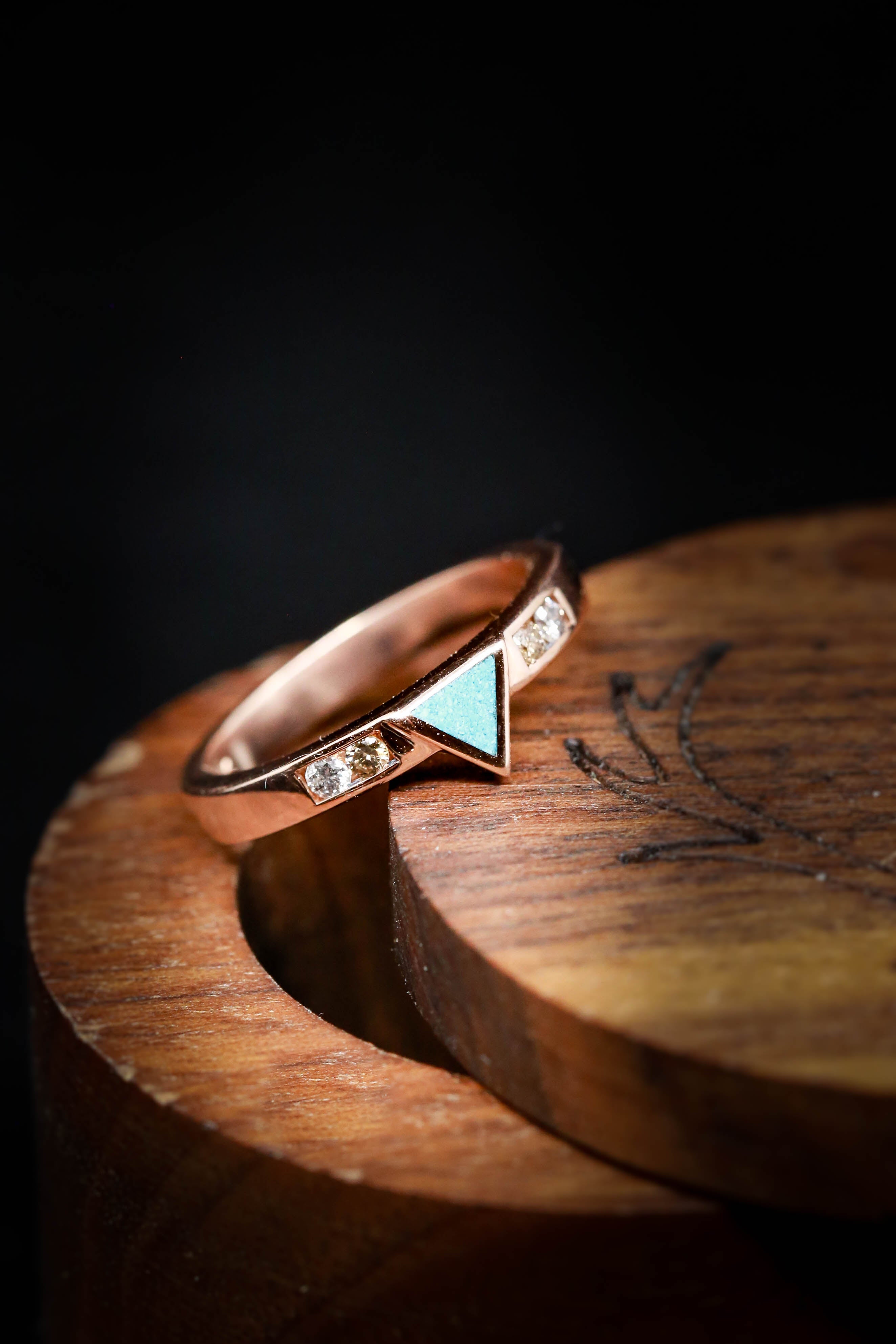 TURQUOISE TRIANGLE STACKING BAND WITH DIAMOND ACCENTS-9