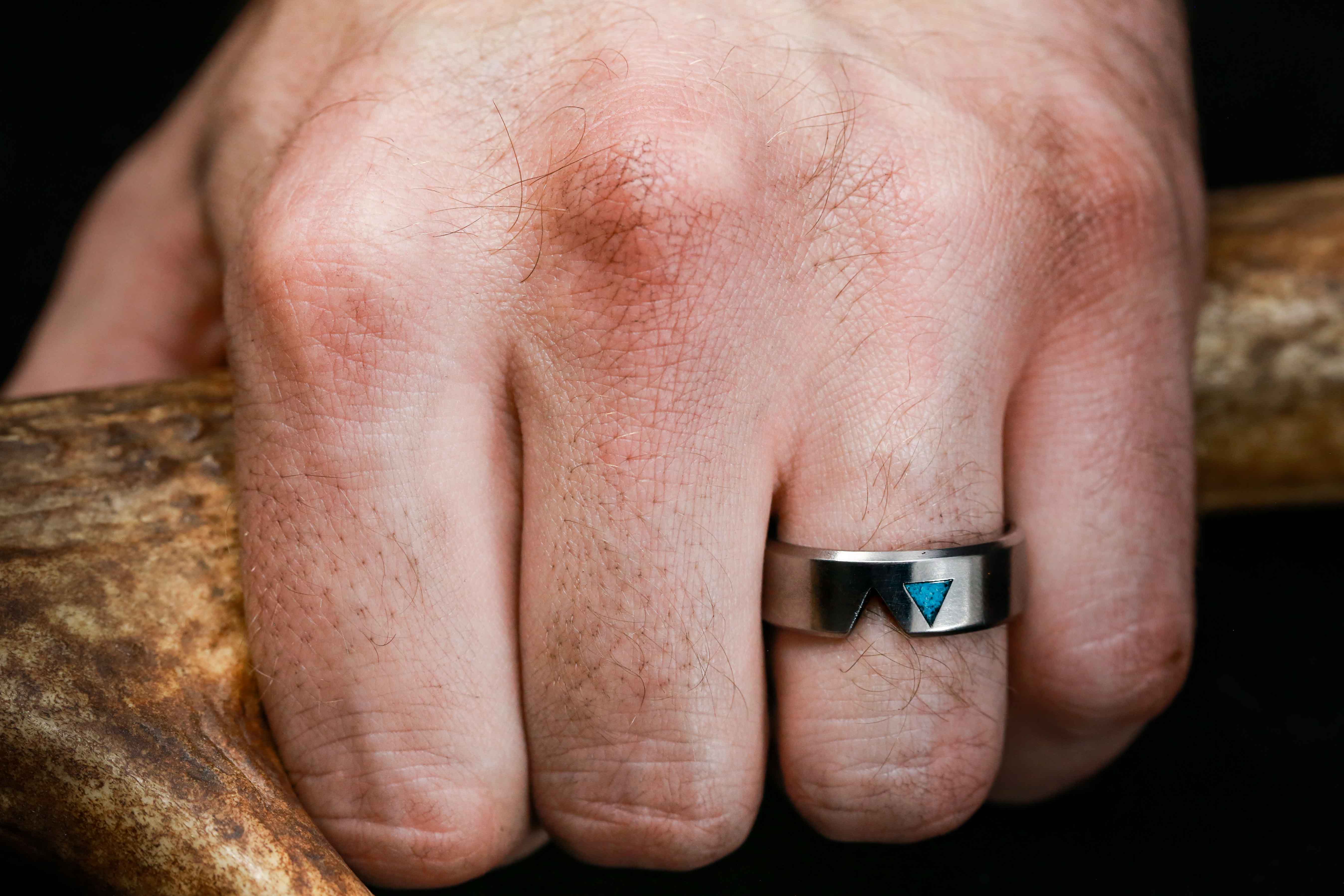 "VALENTINO" - CUSTOM CUT MATCHING BANDS WITH TURQUOISE FILLED TRIANGLES-3