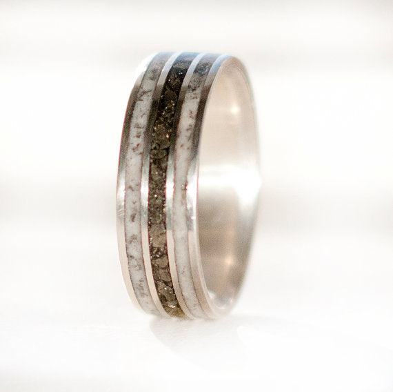 "RIO" - ANTLER & PYRITE INLAYS WEDDING BAND-12