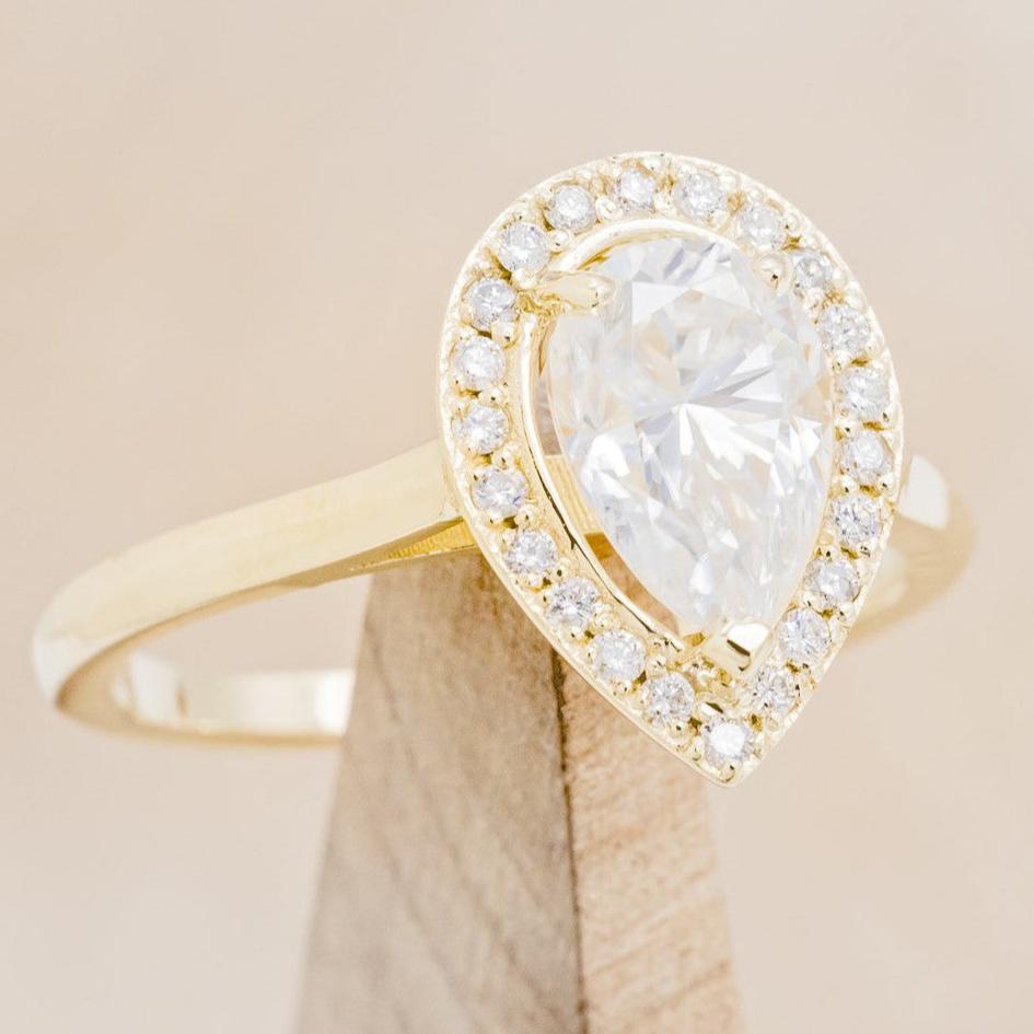 "ARABELLA" - PEAR-SHAPED MOISSANITE ENGAGEMENT RING WITH DIAMOND HALO-1