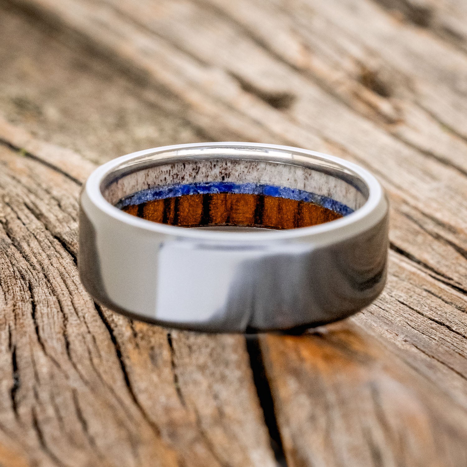 "ARGOS" - ANTLER, IRONWOOD & LAPIS LAZULI WEDING RING-5
