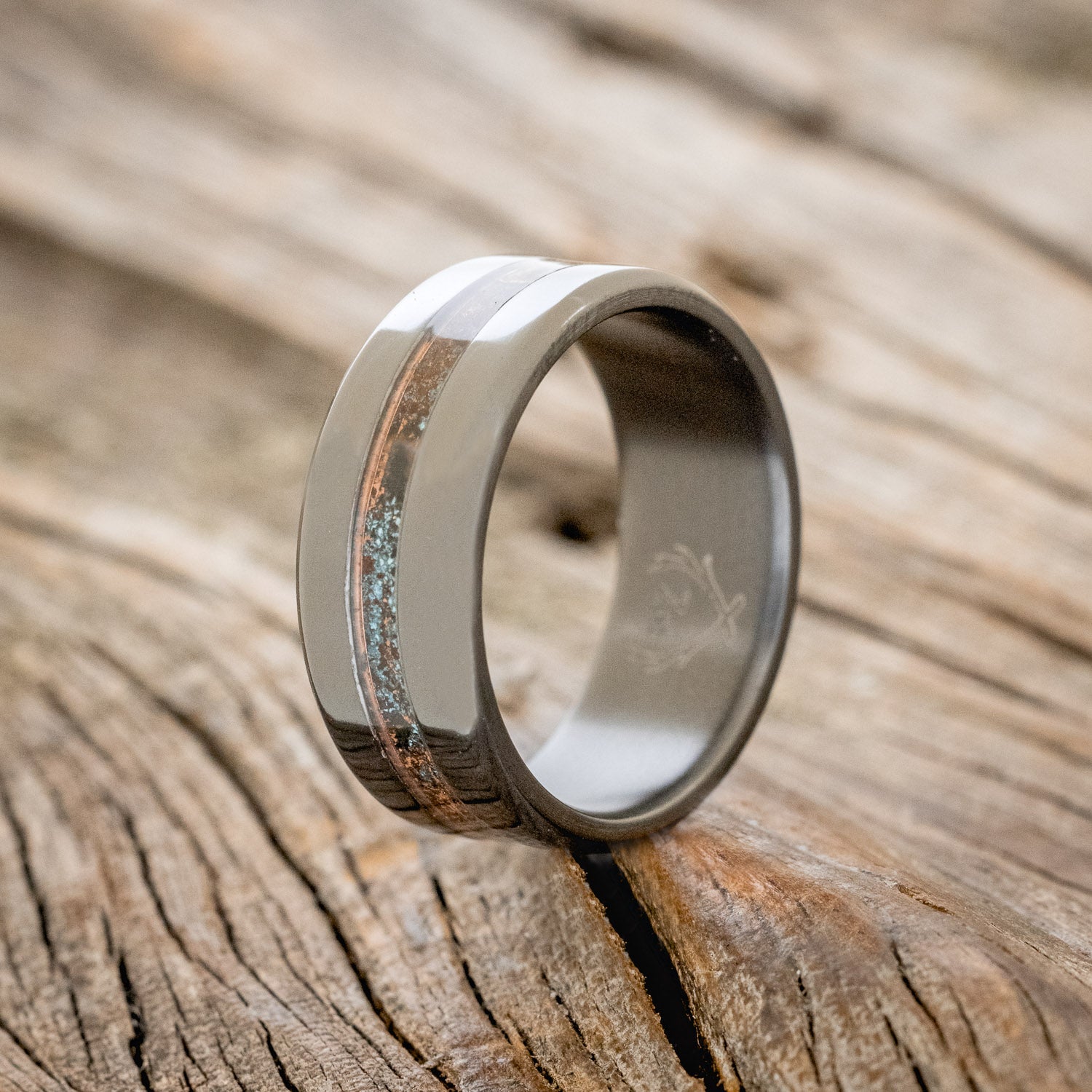 "NIRVANA" - CENTERED PATINA COPPER INLAY WEDDING BAND - READY TO SHIP-4
