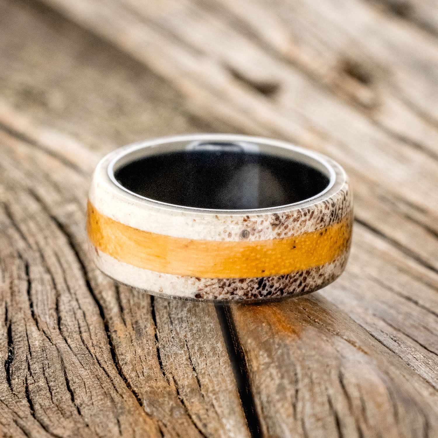"CANYON" - SPALTED MAPLE & ANTLER WEDDING BAND-9
