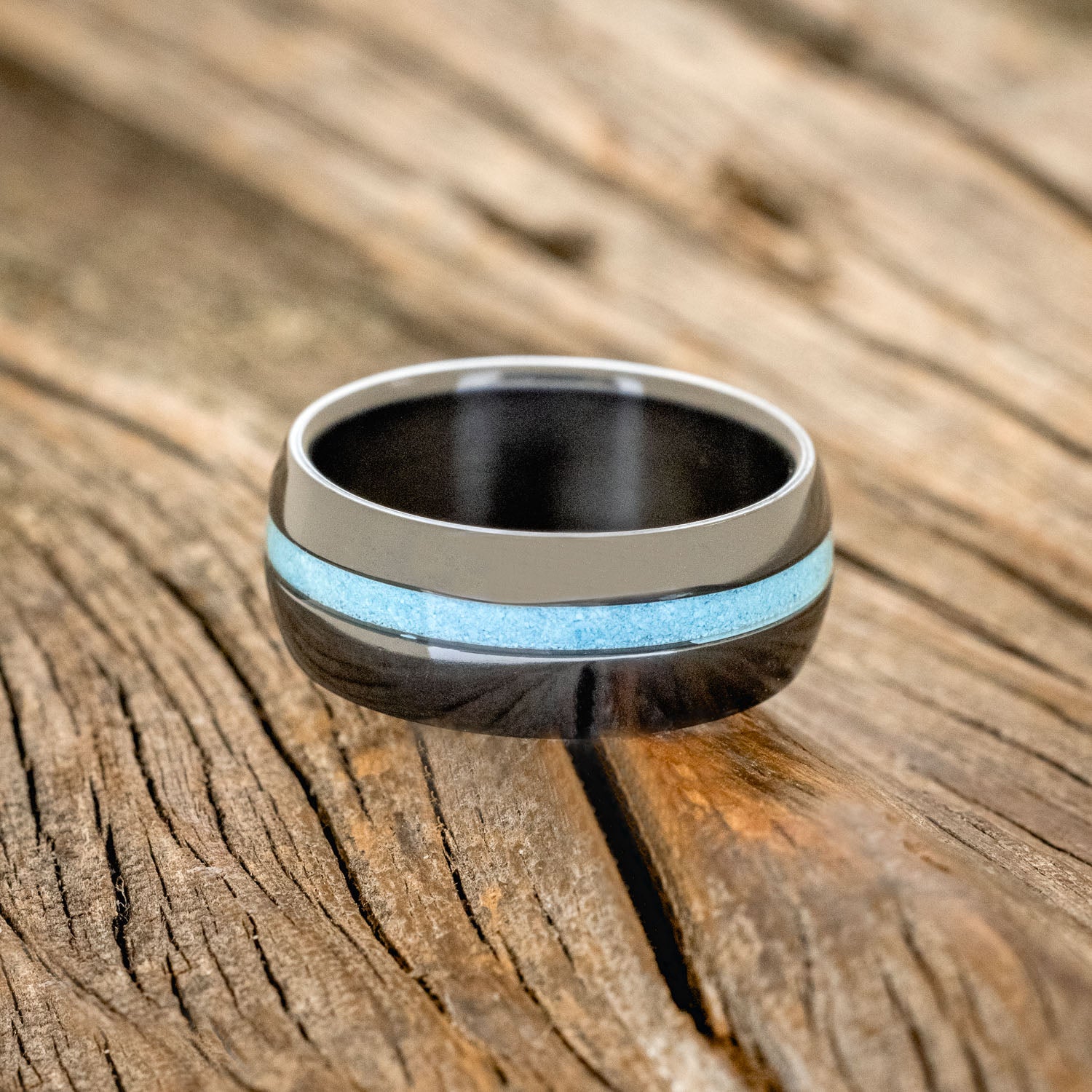 "VERTIGO" - DOMED TURQUOISE WEDDING BAND-3
