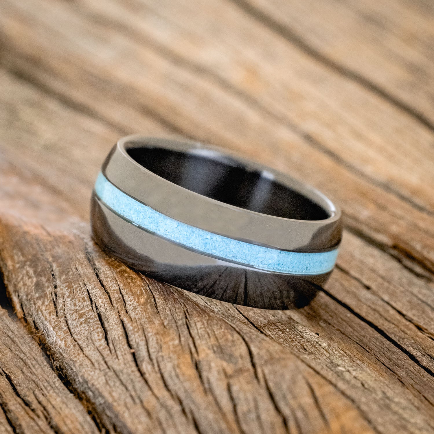 "VERTIGO" - DOMED TURQUOISE WEDDING BAND-2