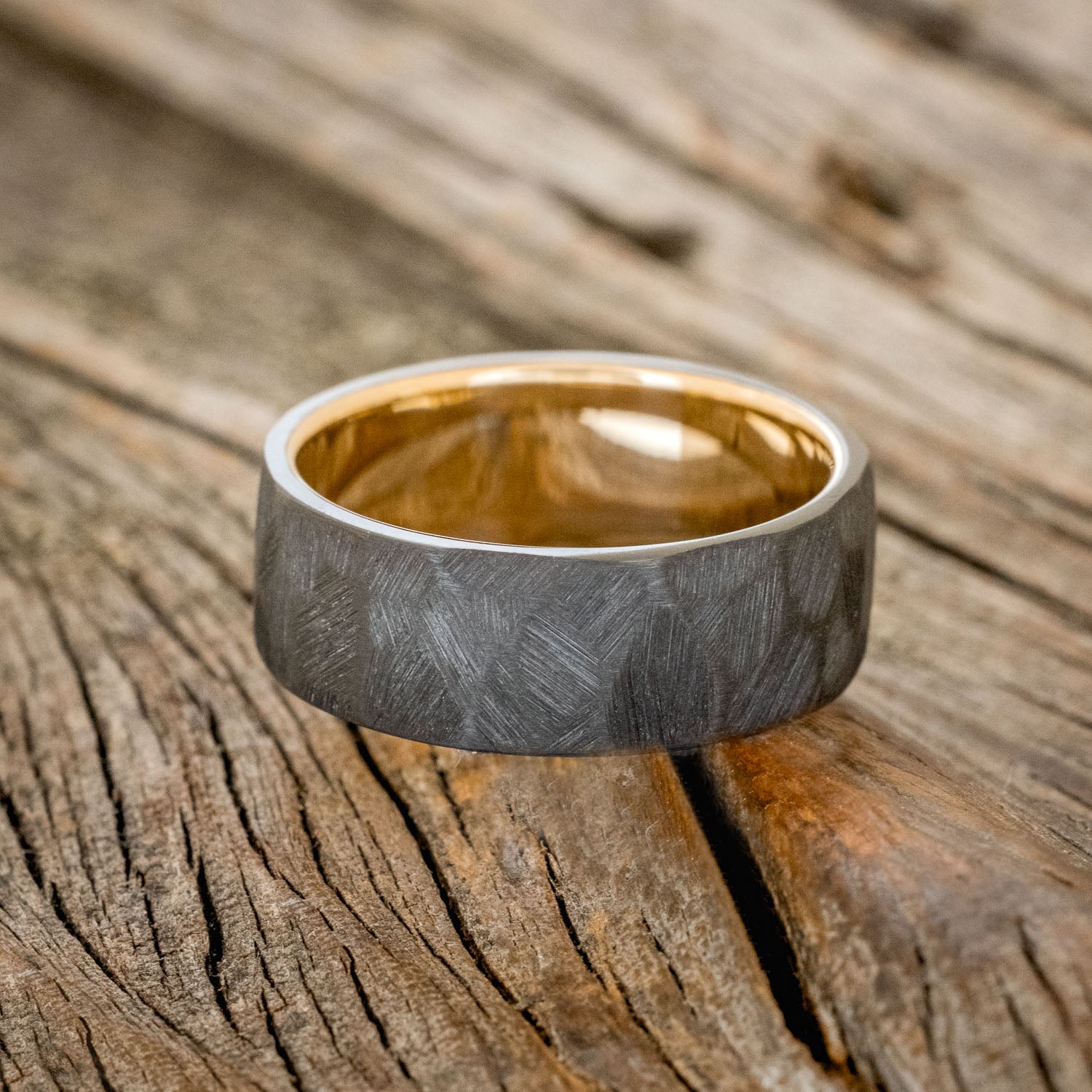 FACETED BLACK ZIRCONIUM WEDDING RING WITH A 14K GOLD LINING-3