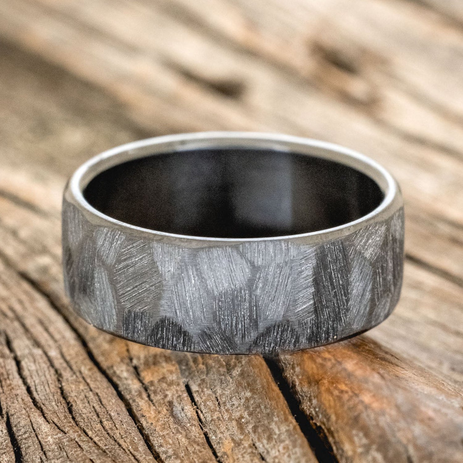FACETED WEDDING RING WITH TEXTURED FINISH-7