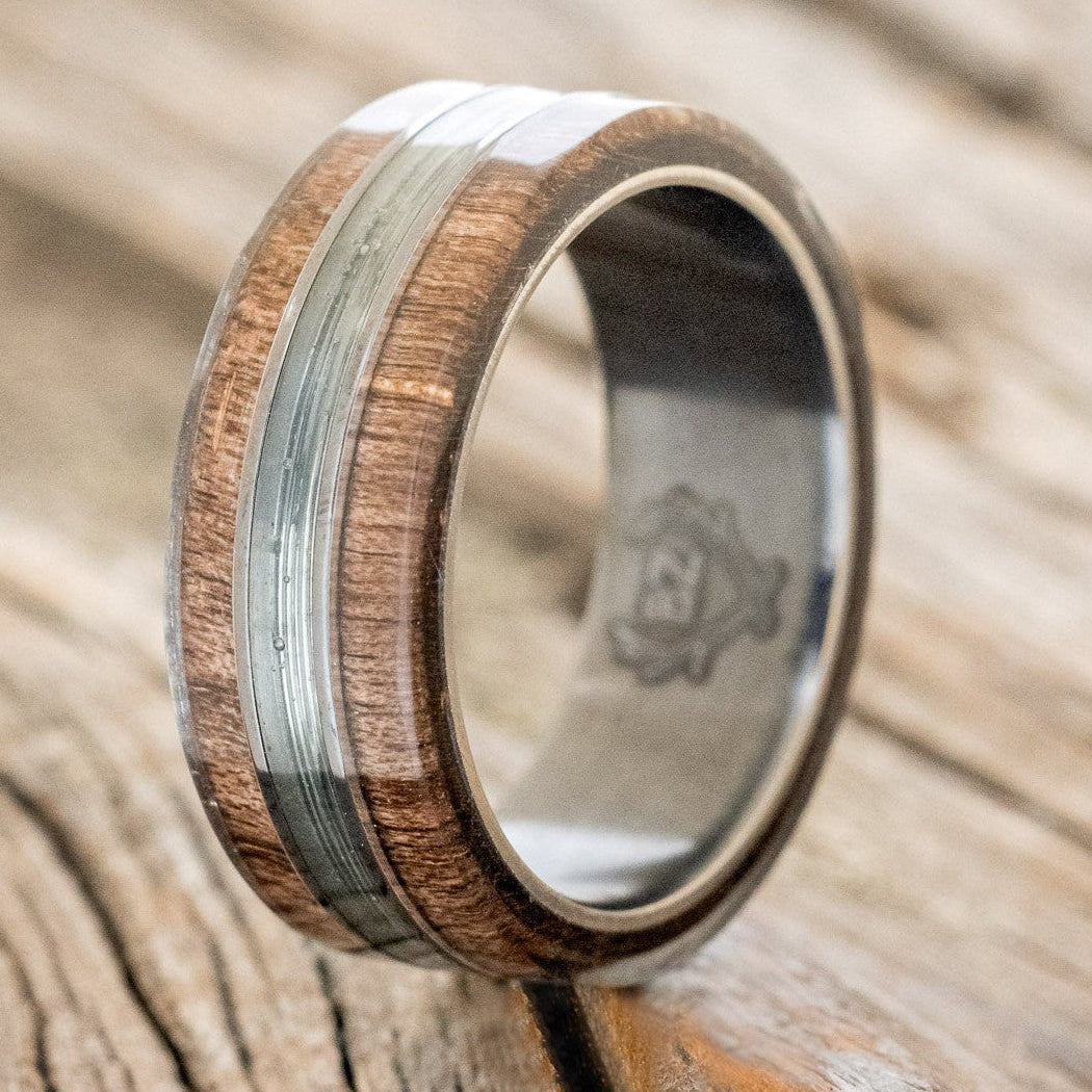 "GLEN" - DARK MAPLE WOOD & FISHING LINE WEDDING RING-1