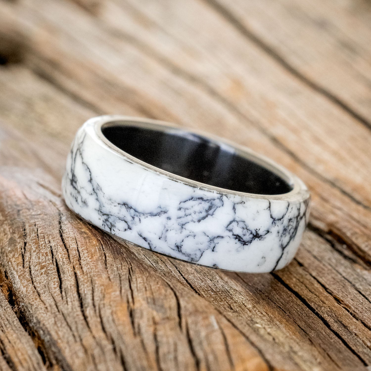 "HAVEN" - WHITE TURQUOISE TRUSTONE WEDDING BAND-8