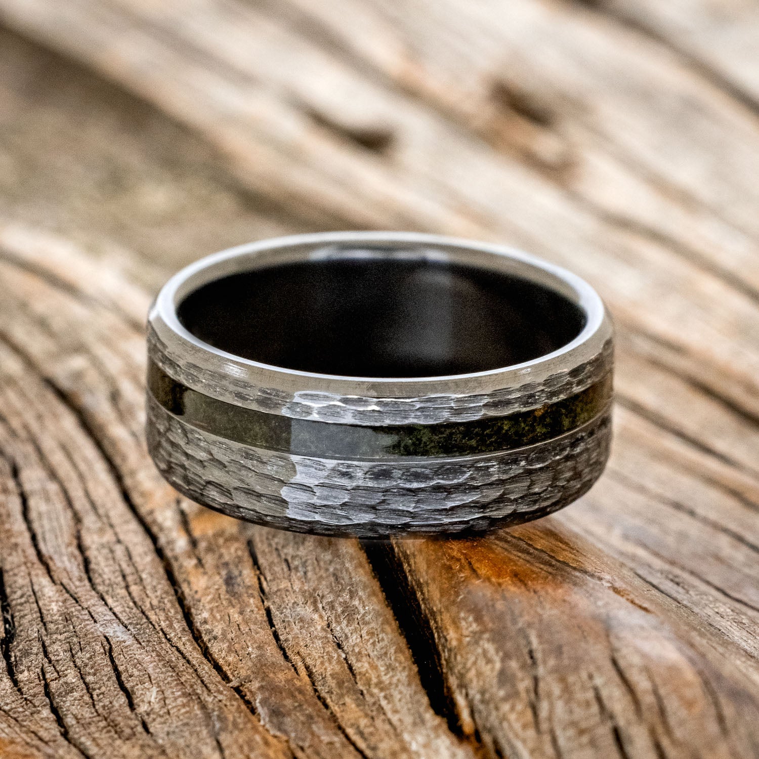 "VERTIGO" - MOSS WEDDING BAND WITH A HAMMERED FINISH-6