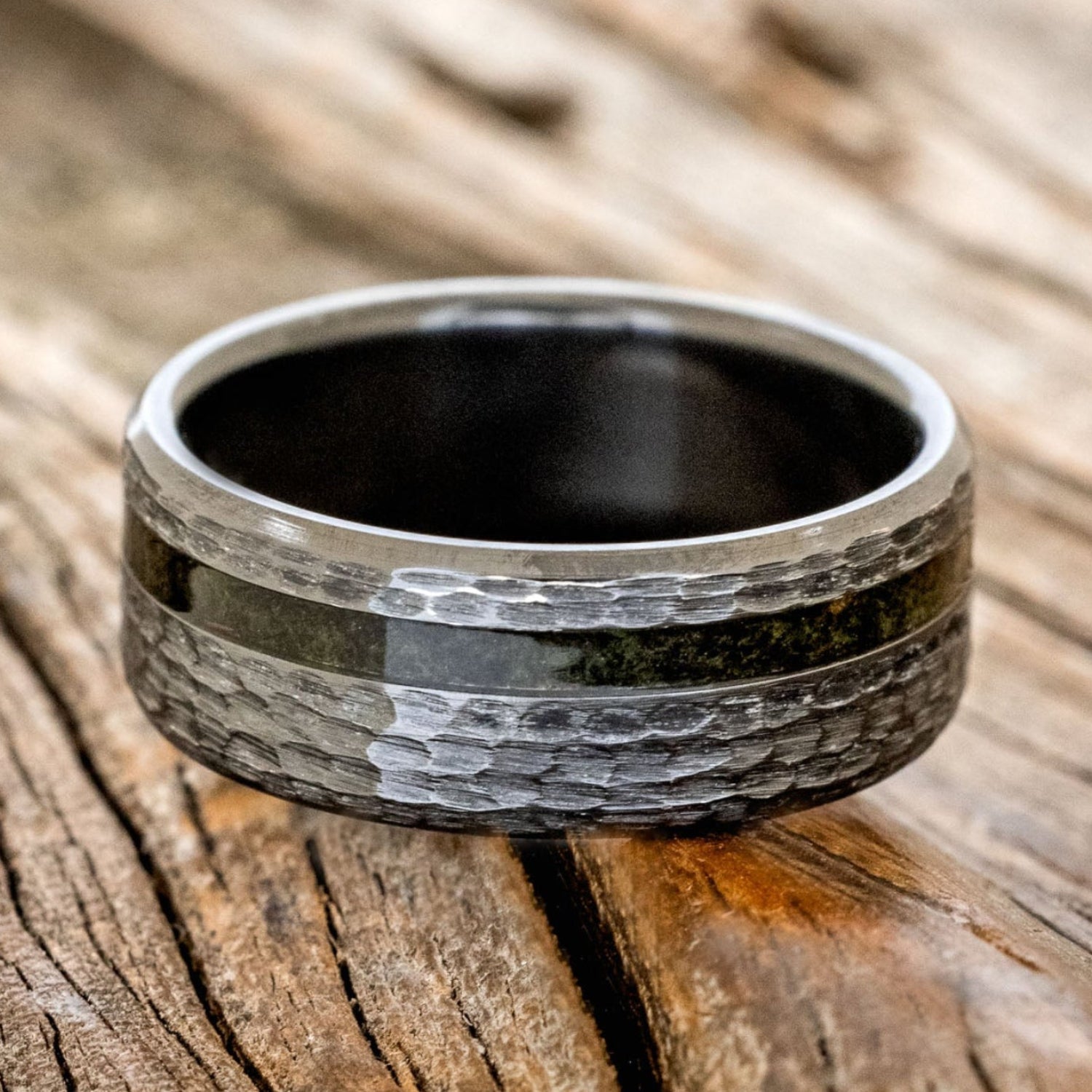 "VERTIGO" - MOSS WEDDING BAND WITH A HAMMERED FINISH-6