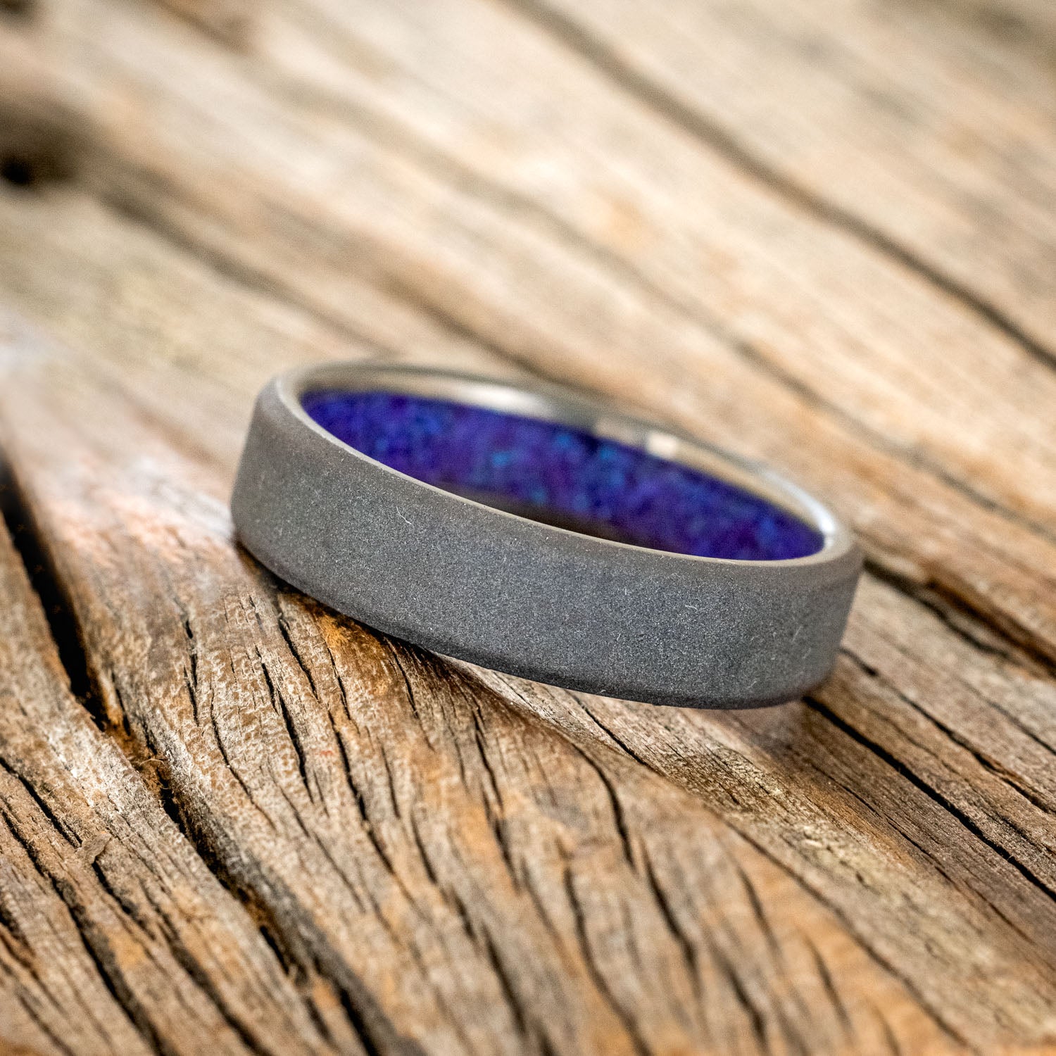 LAVENDER OPAL LINED WEDDING BAND WITH A SANDBLASTED FINISH-5