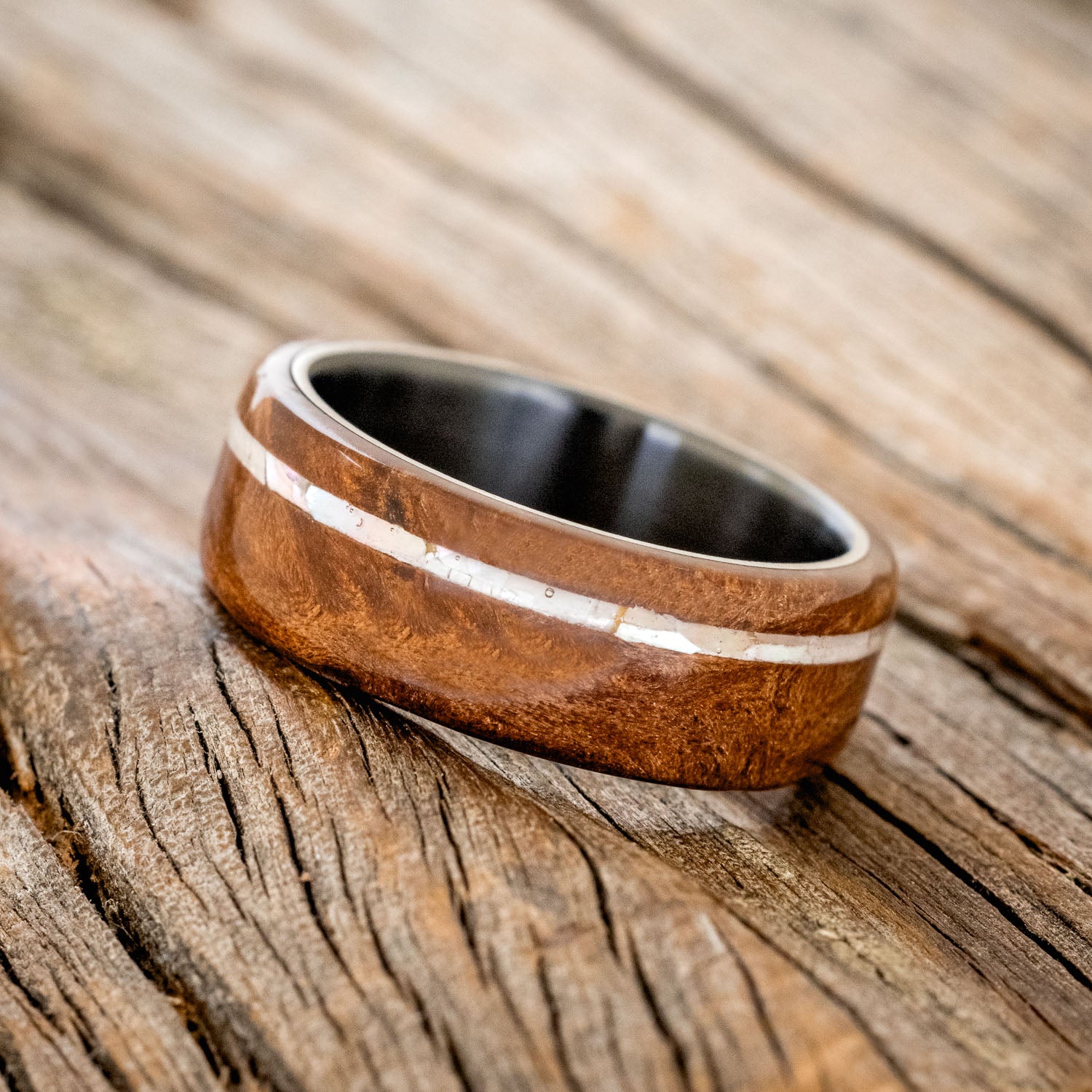 "REMMY" - REDWOOD & MOTHER OF PEARL WEDDING RING-11