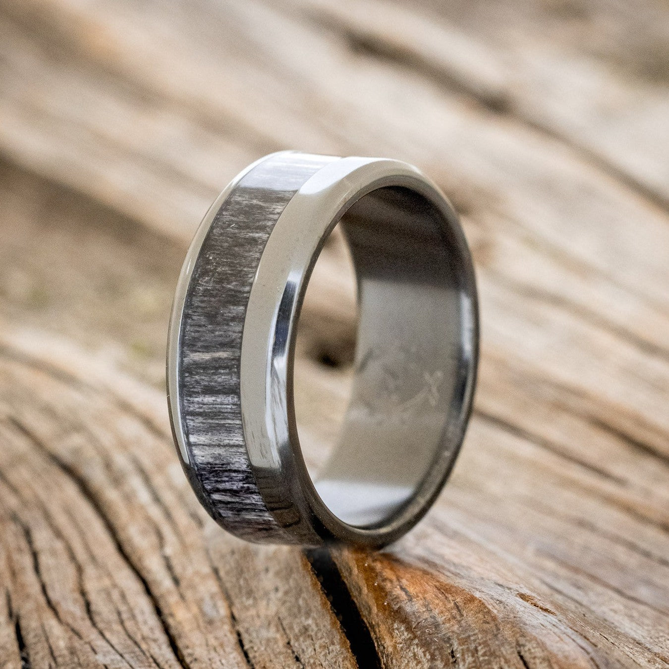 "TANNER" - GREY BIRCH WOOD WEDDING RING-1