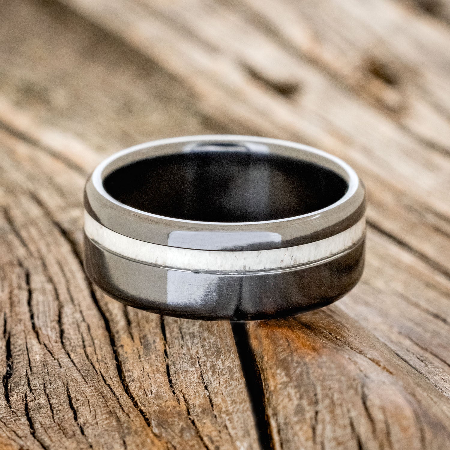 "VERTIGO" - OFFSET ELK ANTLER WEDDING RING-16