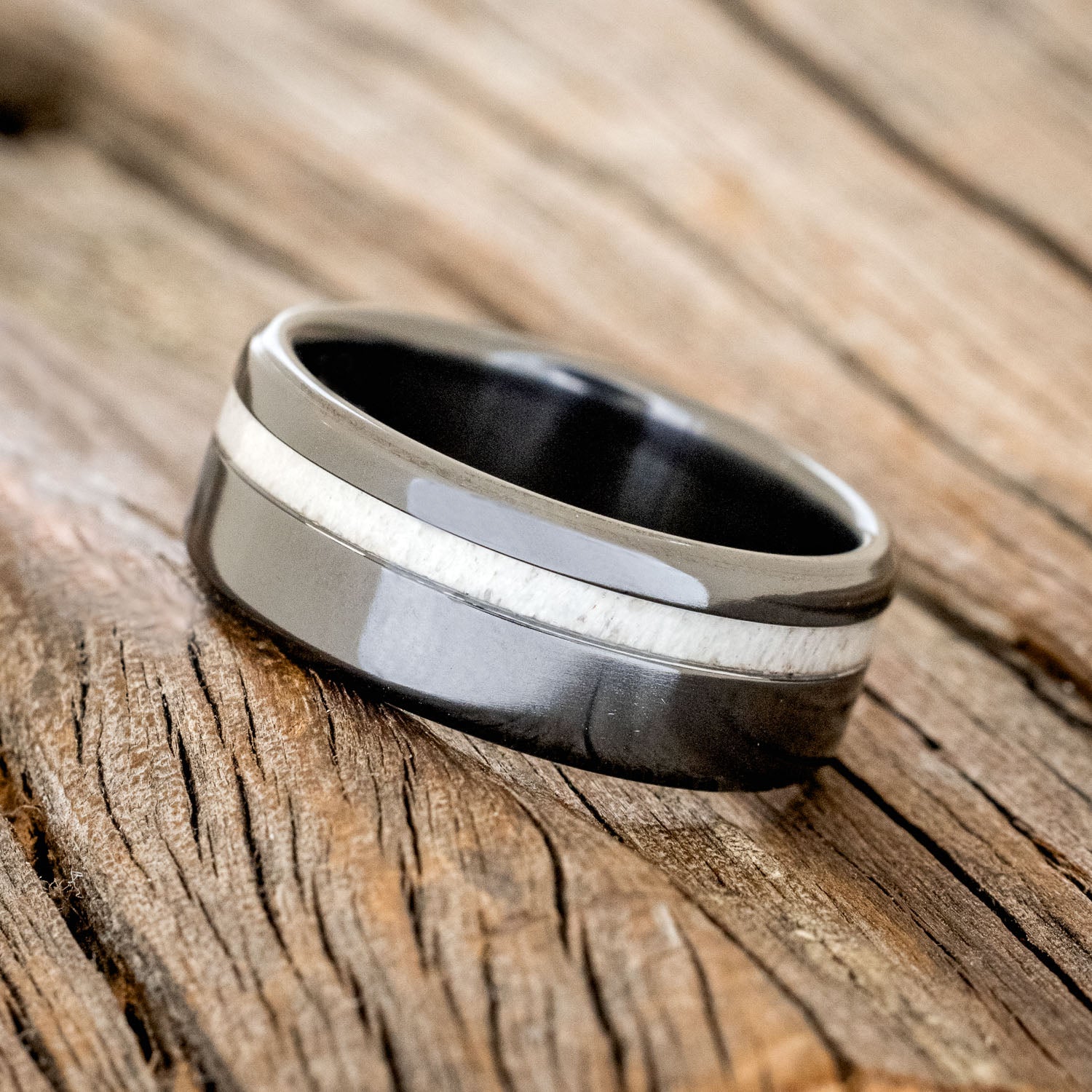 "VERTIGO" - OFFSET ELK ANTLER WEDDING RING-15