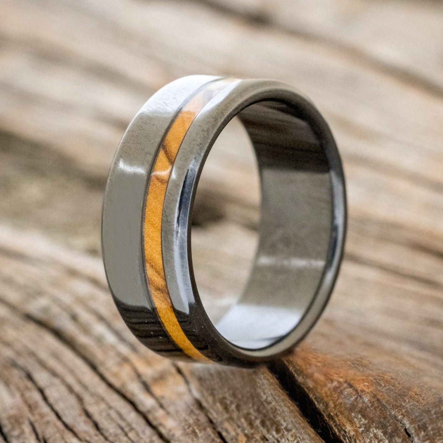 "VERTIGO" - BETHLEHEM OLIVE WOOD WEDDING BAND-7
