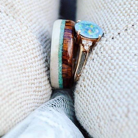 "ARGOS" - IRONWOOD, ANTLER & TURQUOISE WEDDING BAND-24