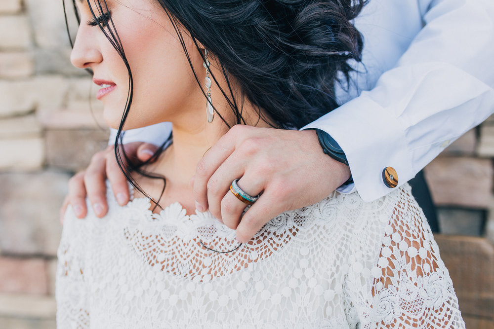 "ARGOS" - IRONWOOD, ANTLER & TURQUOISE WEDDING BAND-23