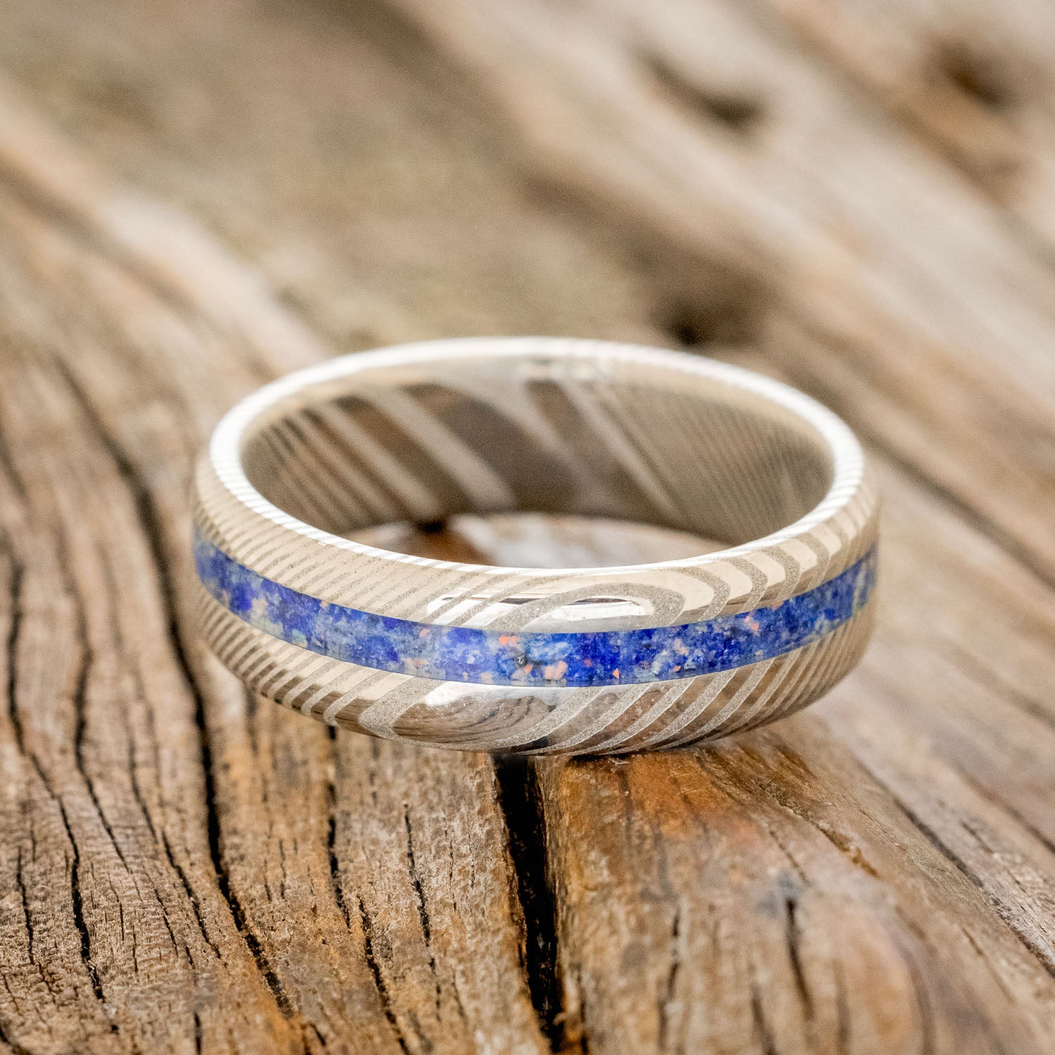 "VERTIGO" - LAPIS LAZULI WITH FIRE & ICE OPAL MIX WEDDING BAND-9