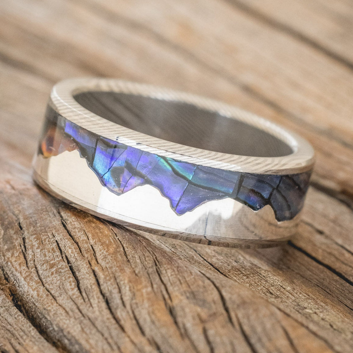 "HELIOS" - PAUA SHELL & SILVER MOUNTAIN RANGE WEDDING RING-5
