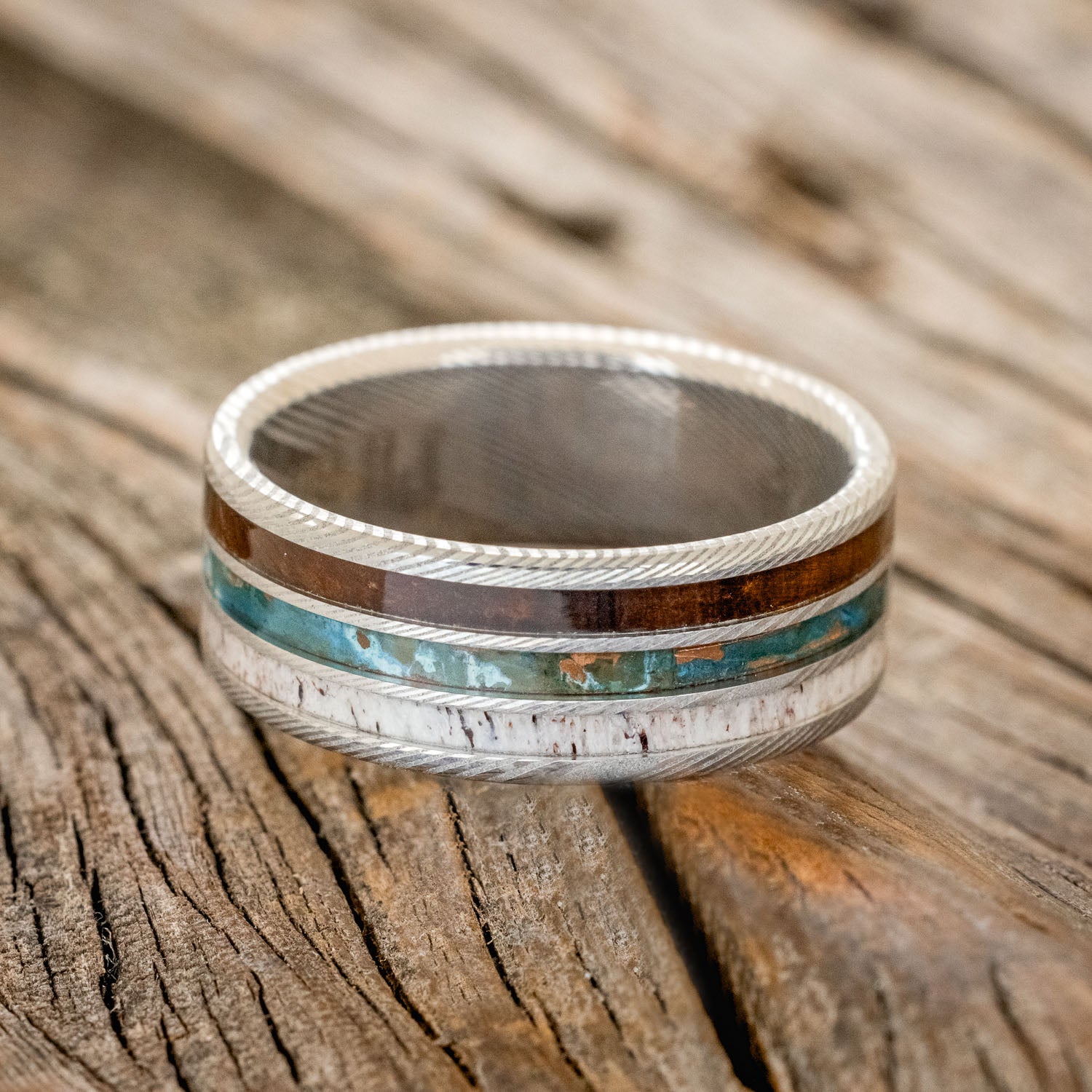 "RIO" - ELK ANTLER, PATINA COPPER & IRONWOOD WEDDING RING-9
