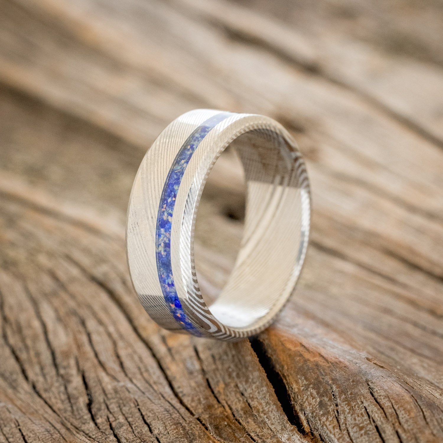"VERTIGO" - MIXED LAPIS LAZULI & FIRE AND ICE OPAL WEDDING BAND - READY TO SHIP-10