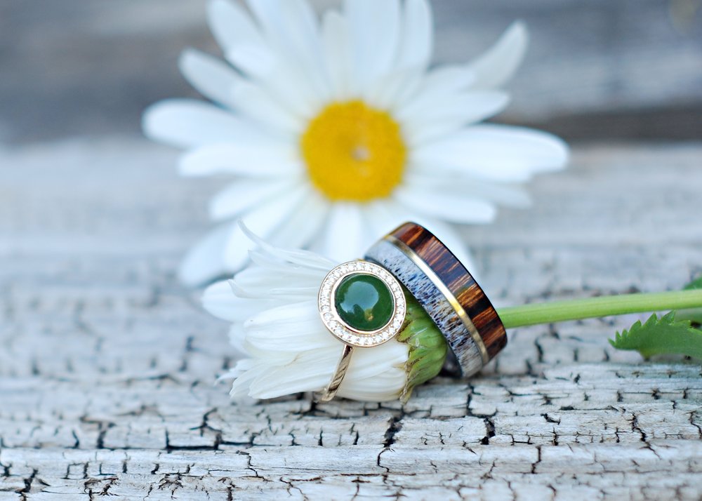 "GOLDEN" - IRONWOOD & ELK ANTLER WEDDING RING-17