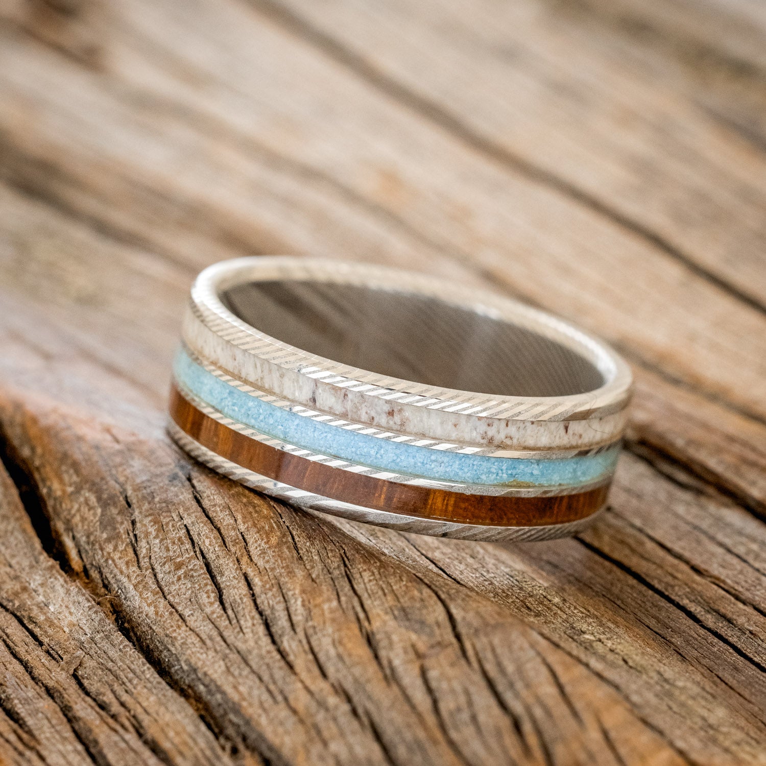 "RIO" - ELK ANTLER, TURQUOISE & IRONWOOD WEDDING RING-8