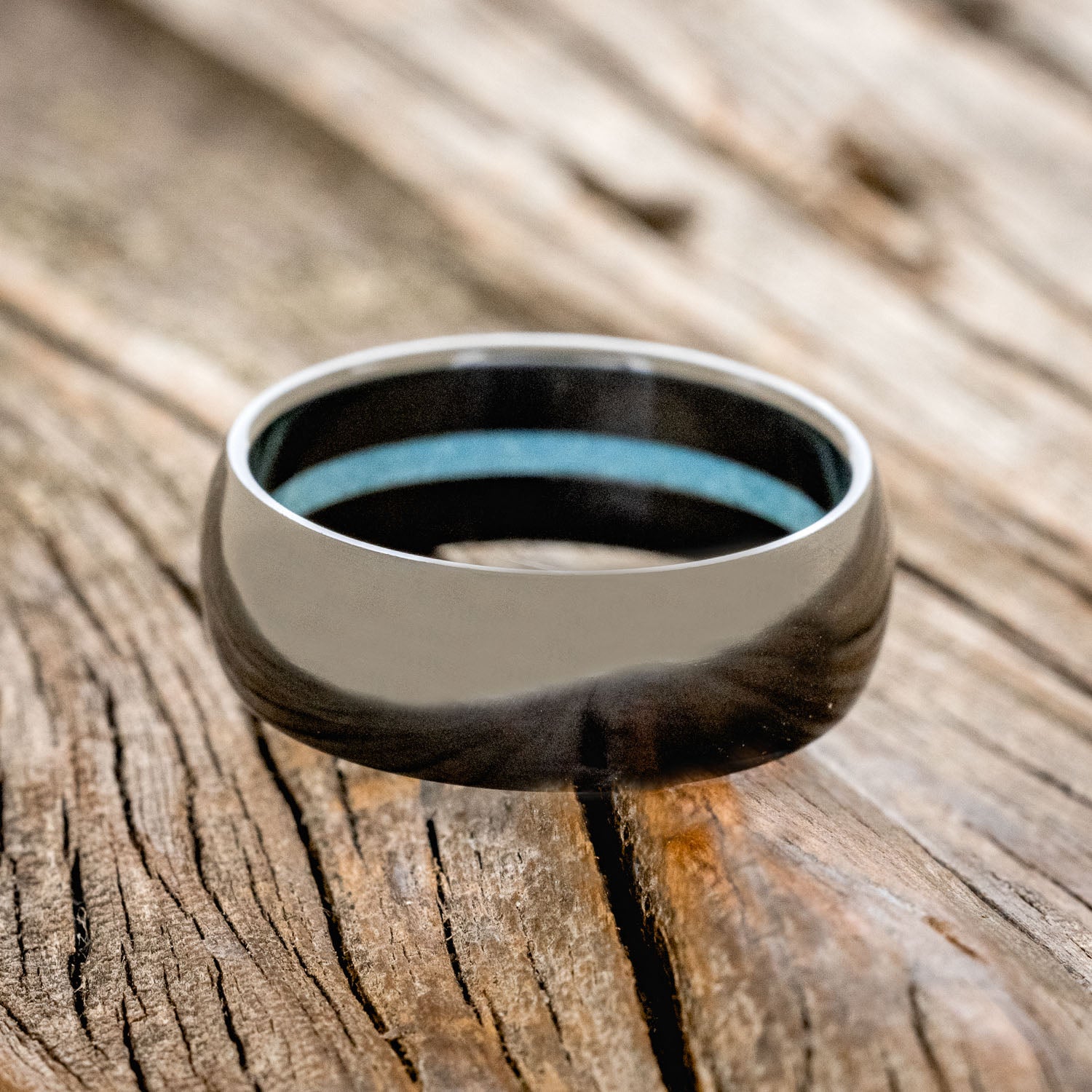 OFFSET TURQUOISE LINED WEDDING BAND-6
